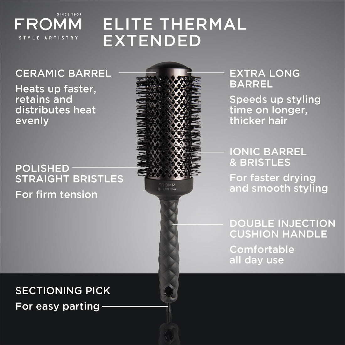 Fromm Elite Thermal Extended Barrel 2 Ceramic Ionic Round Brush, F2045