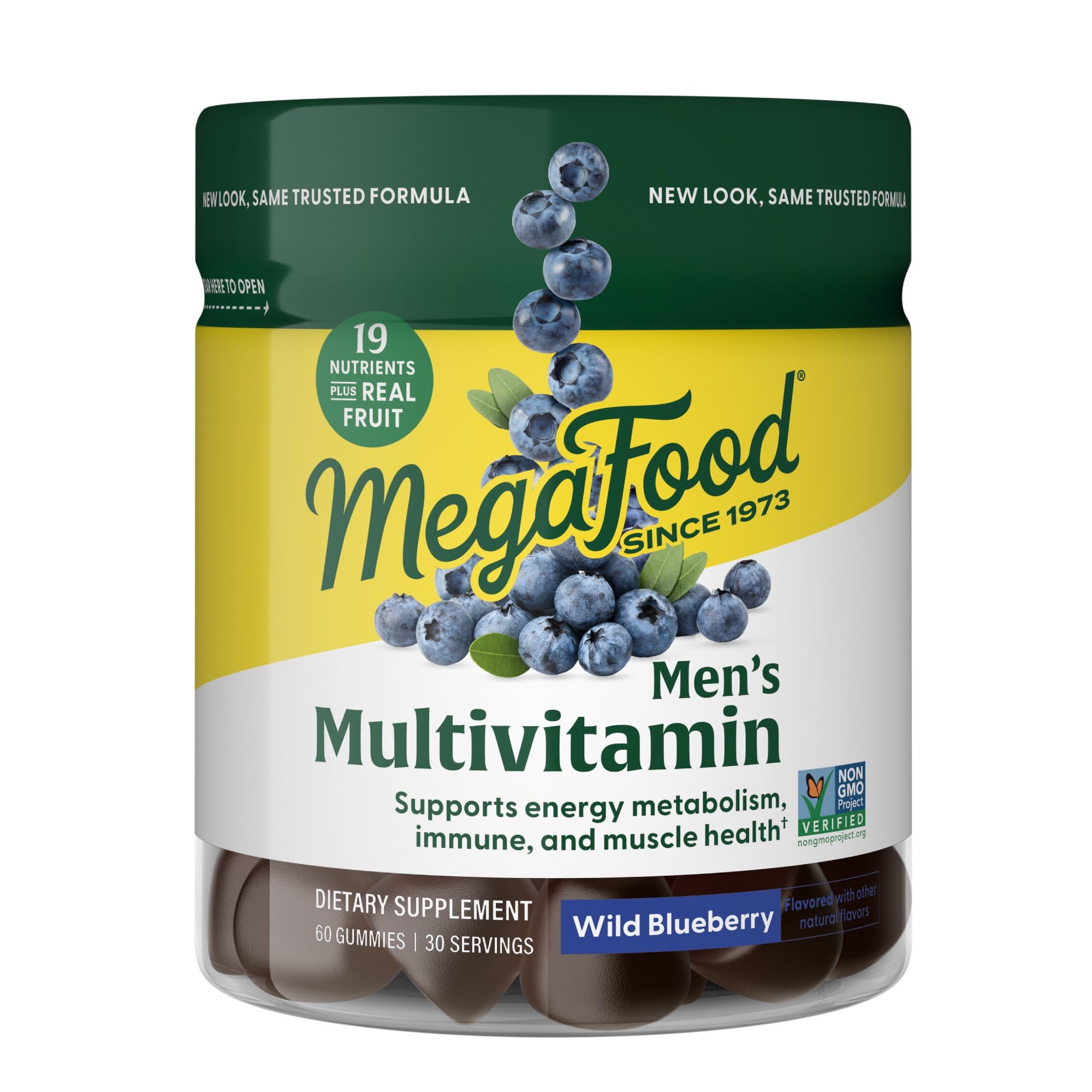 MegaFood Men's Multi - Multivitamin for Men - Gummy Vitamins for Men - Vitamin C, Vitamin D, Zinc, Vitamin B12 & Real Fruit - Immune Support - Vegetarian - Wild Blueberry - 60 Gummies (30 Servings)