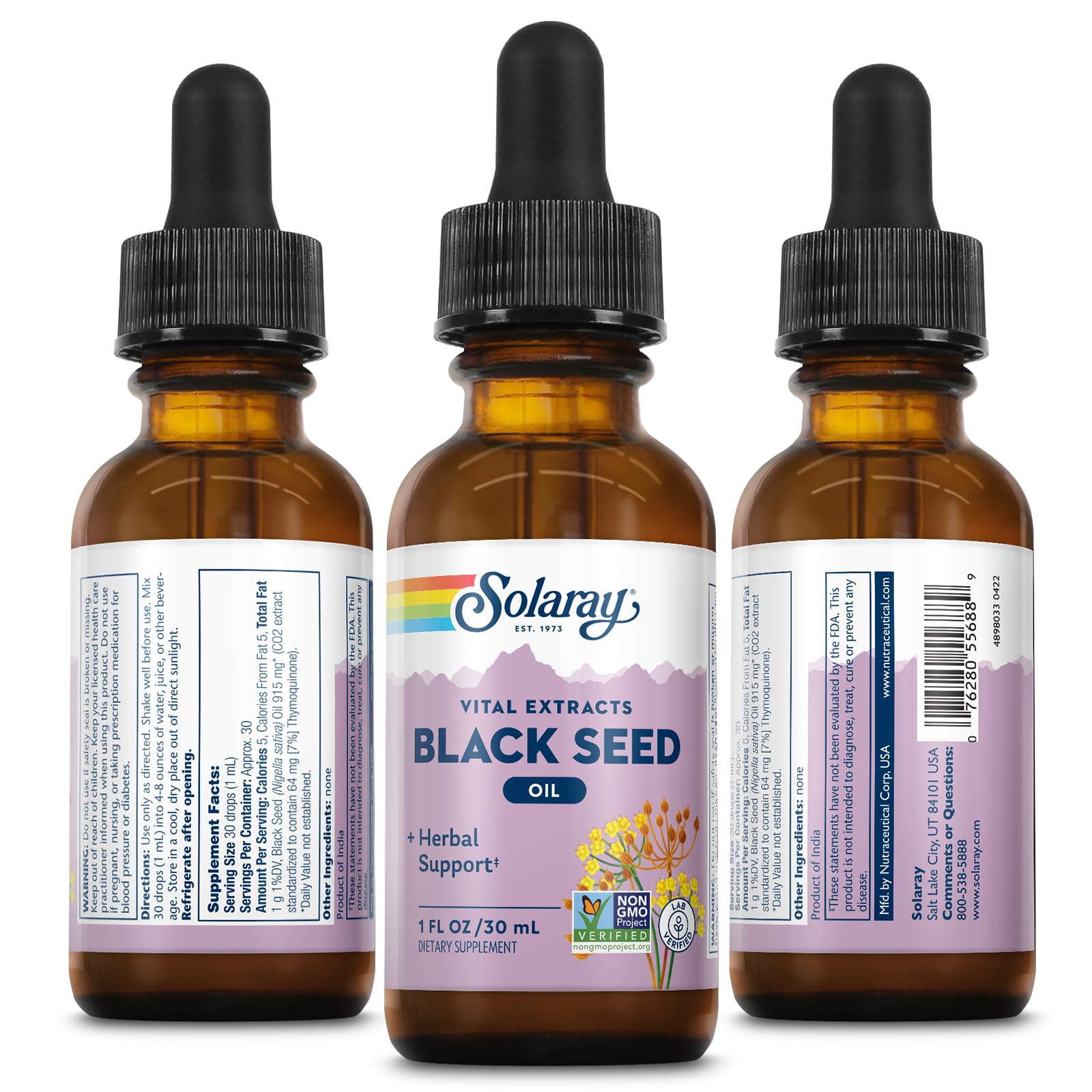 SOLARAY Black Seed Oil Extract - Cold Pressed Black Seed Oil - Super Antioxidant for Immune Support, Hair, Skin, Digestion, and Joints - Non-GMO, 60-Day Guarantee - Approx. 30 Servings, 1 FL OZ