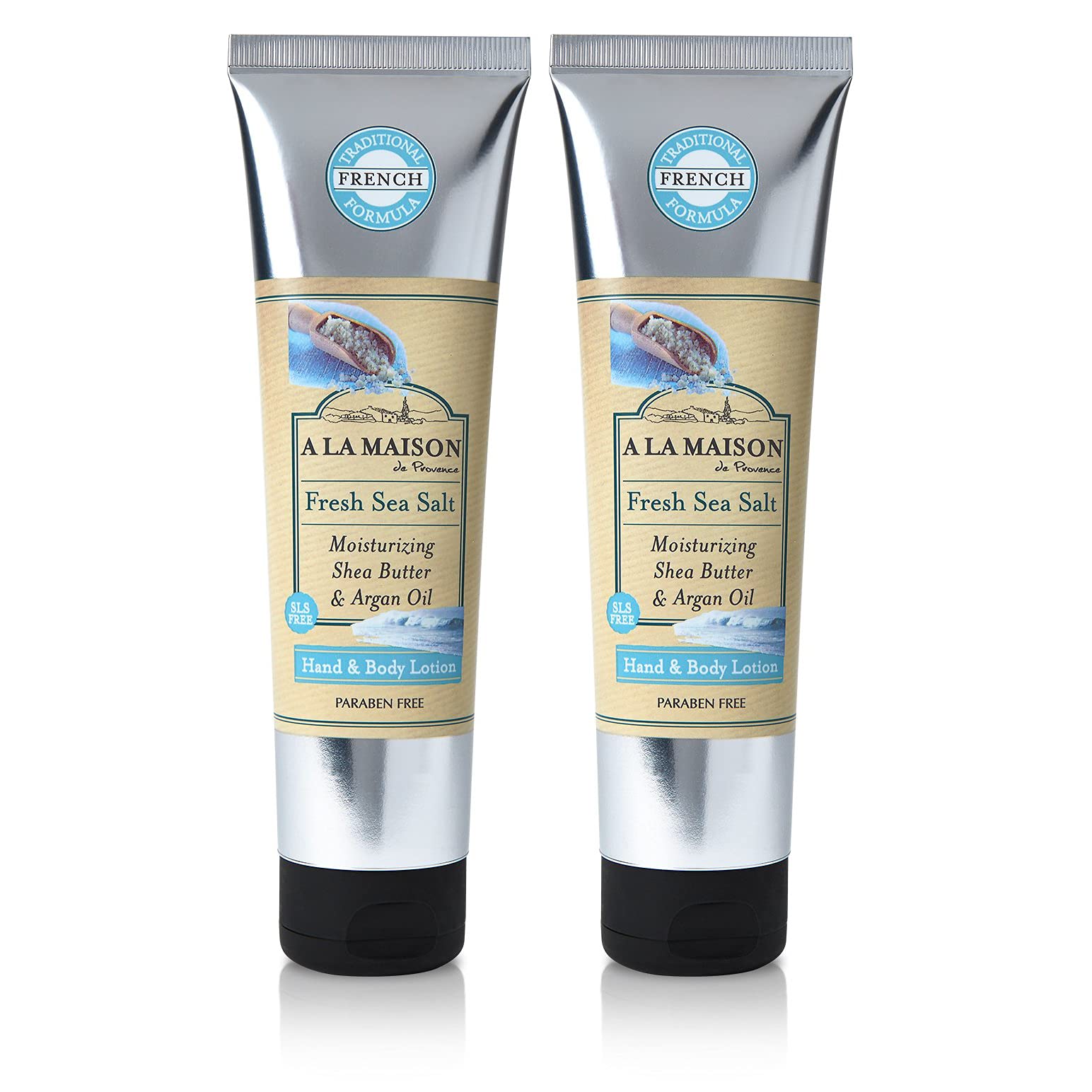 A LA MAISON Moisturizing Lotion, Fresh Sea Salt - Uses: Hand and Body, Argan Oil, Pure Shea Butter, Essential Oils, Plant Based, Cruelty-Free, SLS and Paraben Free (8 Oz, 2 Pack)