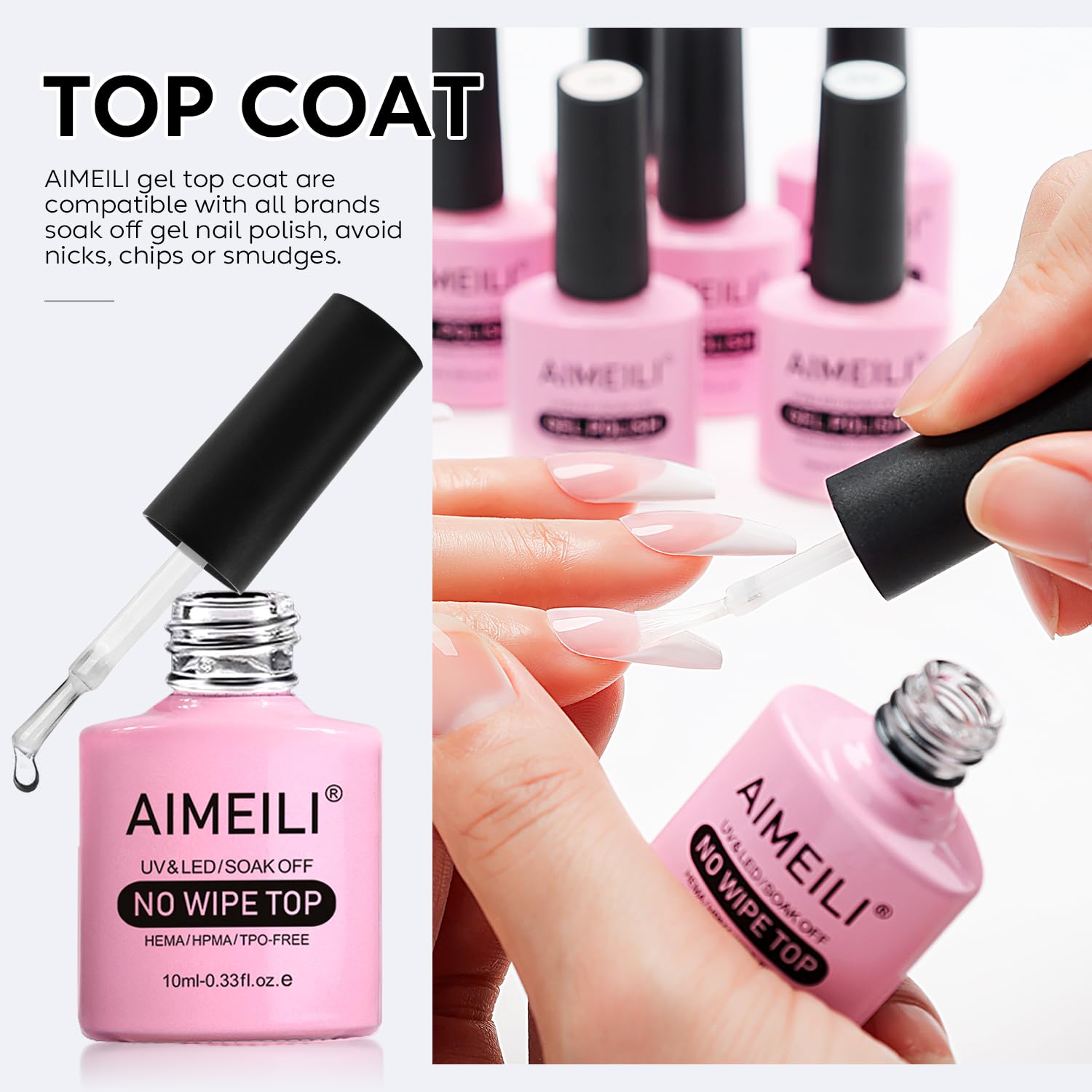 top coat : AIMEILI Soak Off UV LED Gel Nail Polish - No Wipe Top Coat 10ml