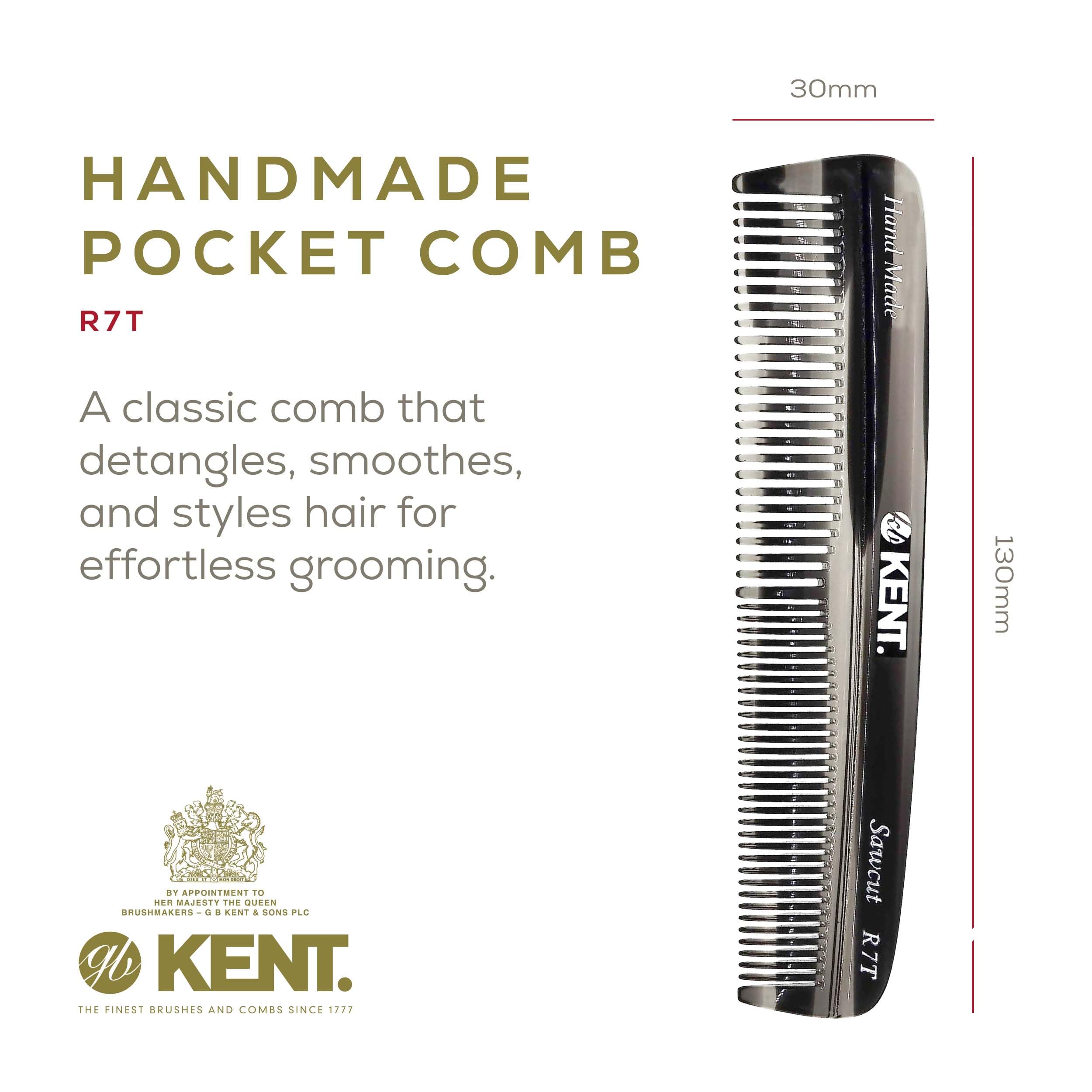 Kent A FOT Handmade Pocket Comb for Men, Graphite, All Fine Tooth Hair Comb Straightener for Everyday Grooming Styling Hair, Beard and Mustache, Use Wet or Dry, Saw Cut Hand Polished, Made in England