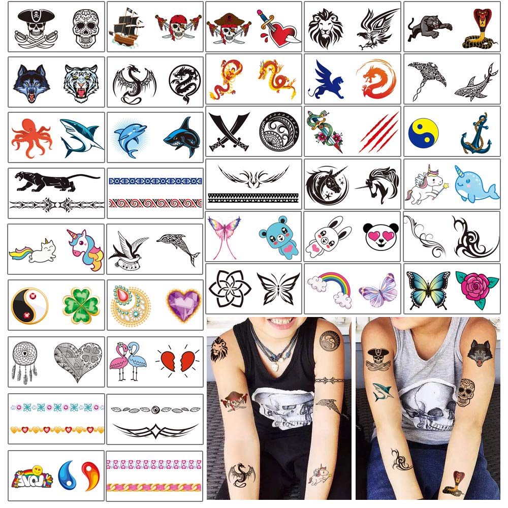 NOTE Temporary Tattoos for Kids - 72 Tattoos on 36 Sheets Great for Party Favors and Decorations