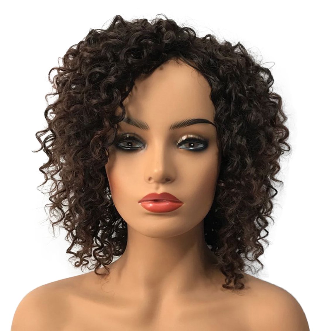 #2T33 Brown: Wiginway Women Wigs Medium Curly #2T33 Brown Wigs Synthetic Wig Cheap Hair Pieces Toupe 8 Inch