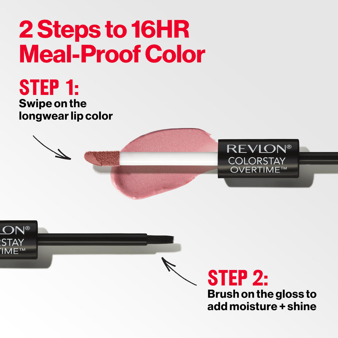 REVLON Colorstay Overtime Long-wearing Glossy Lipcolor with Clear Lip Gloss, with Vitamin E, In Brown, 340 Eternally Tan, 0.8 Oz