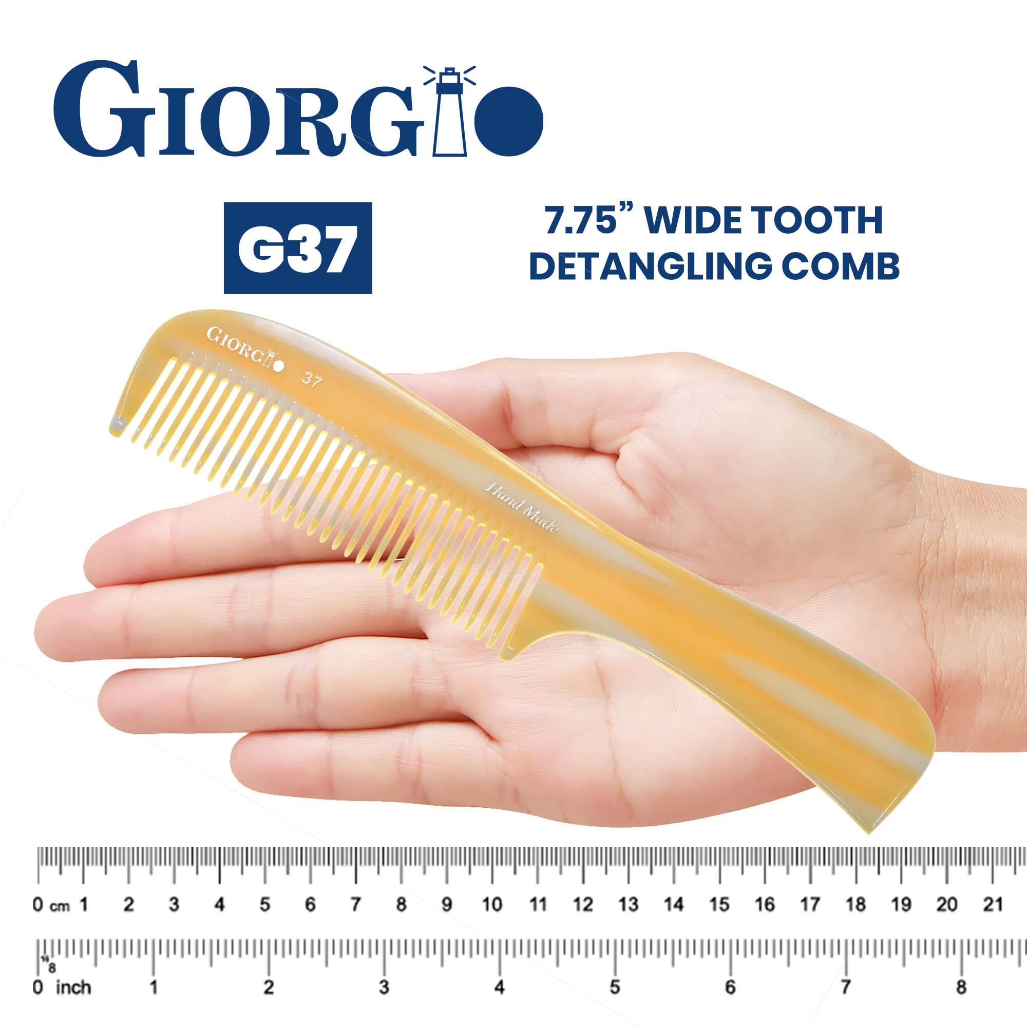 Giorgio G37 7 3/4 Hand Made Imitation Horn Comb - Course Hair. Hand-Made of quality Durable Cellulose.