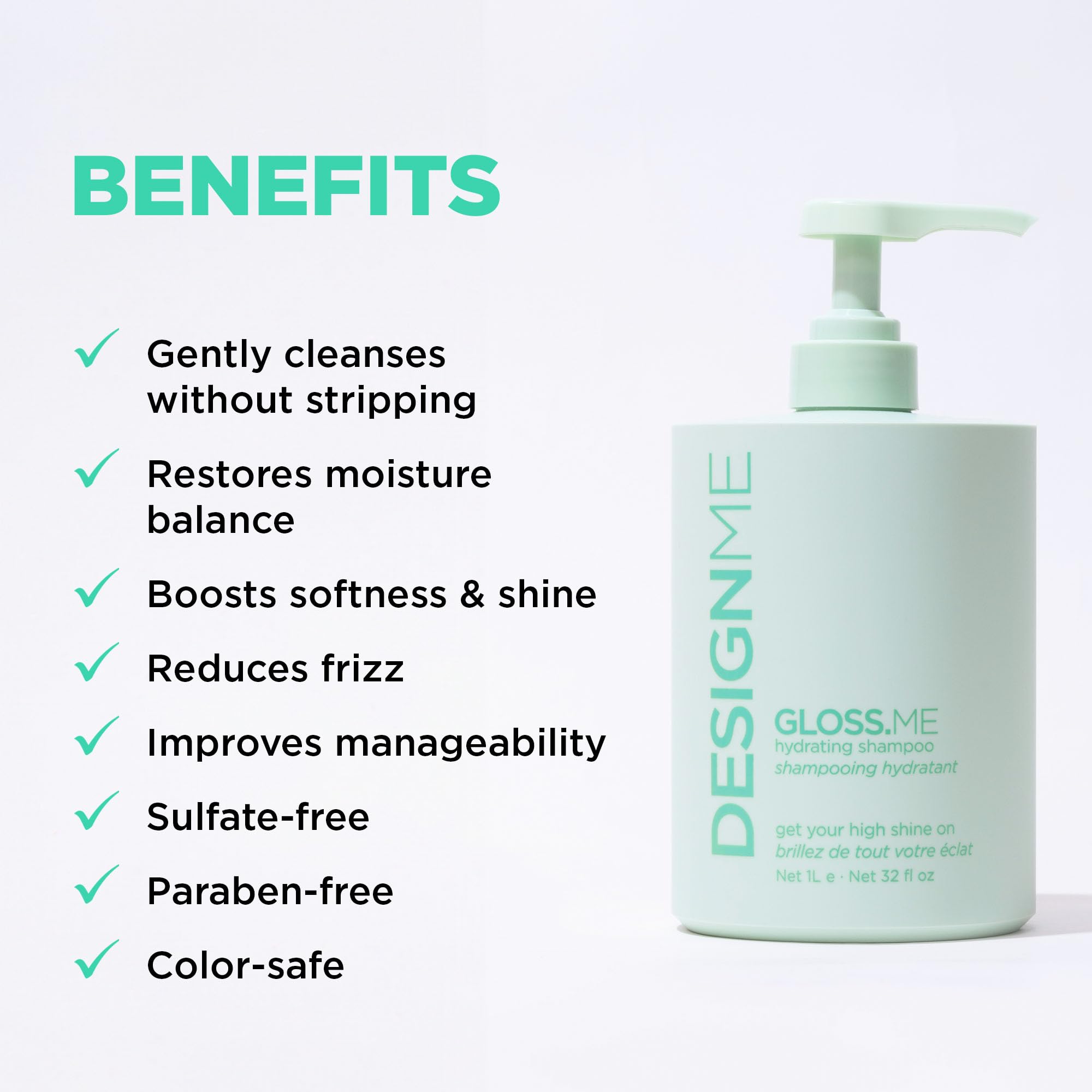 Design.Me GLOSS.ME Hydrating Shampoo | With Hemp & Argan Oil | Adds Softness & Shine | Straight, Wavy, or Curly Hair Shampoo | Sulfate-Free & Color-Safe Moisturizing Shampoo for Dry Hair, 32 Fl Oz