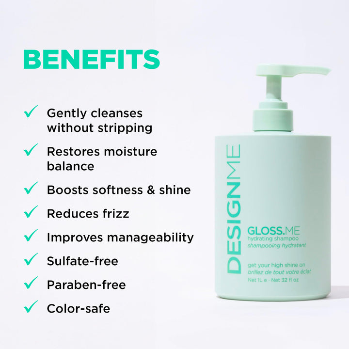 Design.Me GLOSS.ME Hydrating Shampoo | With Hemp & Argan Oil | Adds Softness & Shine | Straight, Wavy, or Curly Hair Shampoo | Sulfate-Free & Color-Safe Moisturizing Shampoo for Dry Hair, 32 Fl Oz