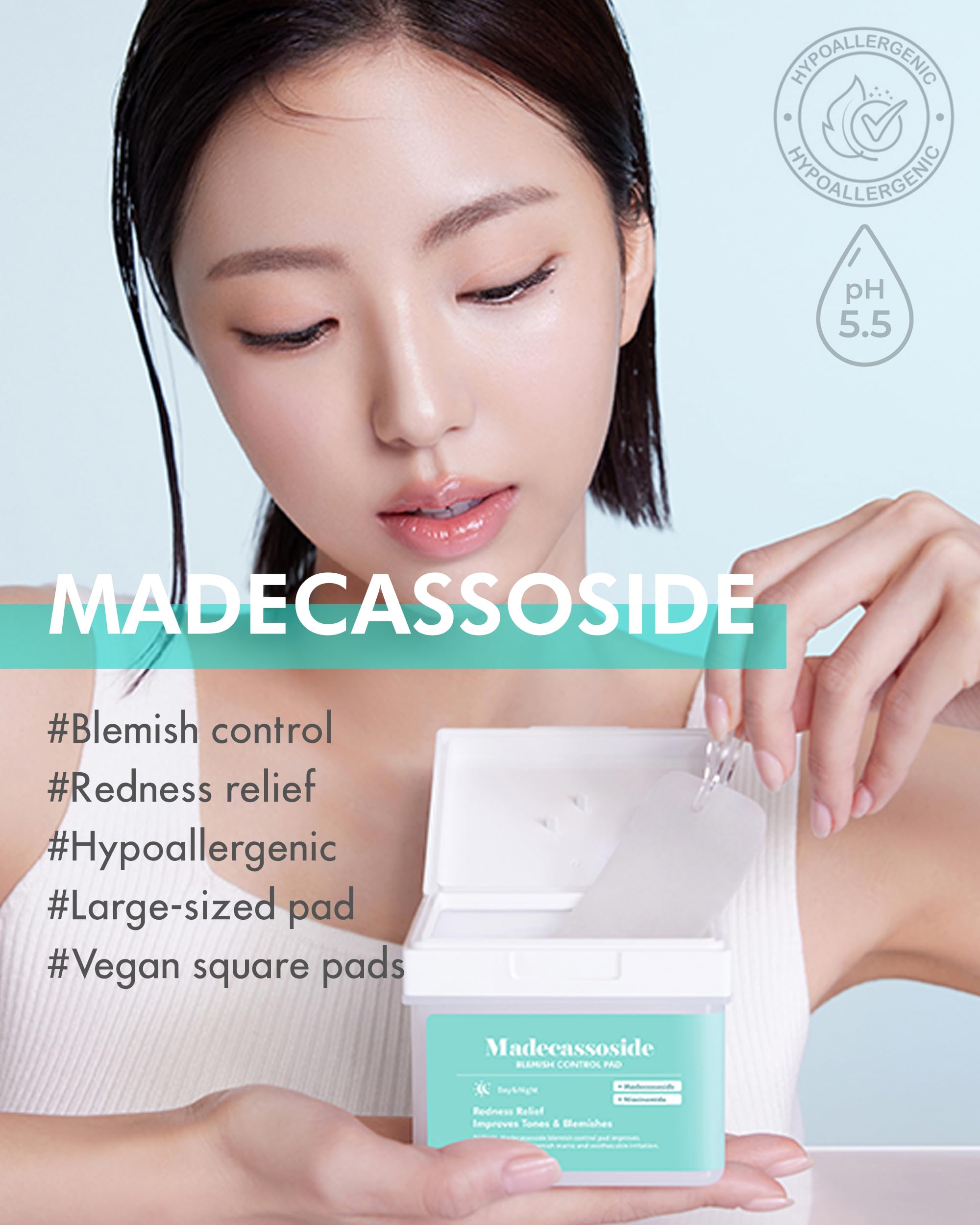DERMAL Madecassoside Blemish Control Pad - Korean Toner Pad for Blemish & Tone Improvement with Centella Asiatica - Vegan Gauze Tencel Square Pads - High Capacity, 120 Sheets