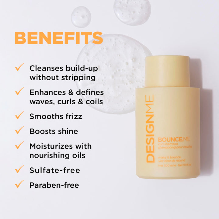 Design.Me BOUNCE.ME Shampoo | Curl-Defining, Anti-Frizz Formula for All Curl Types| Nourishing with Kukui Nut Seed and Buriti Oil | Boost Shine, Moisturizes Hair