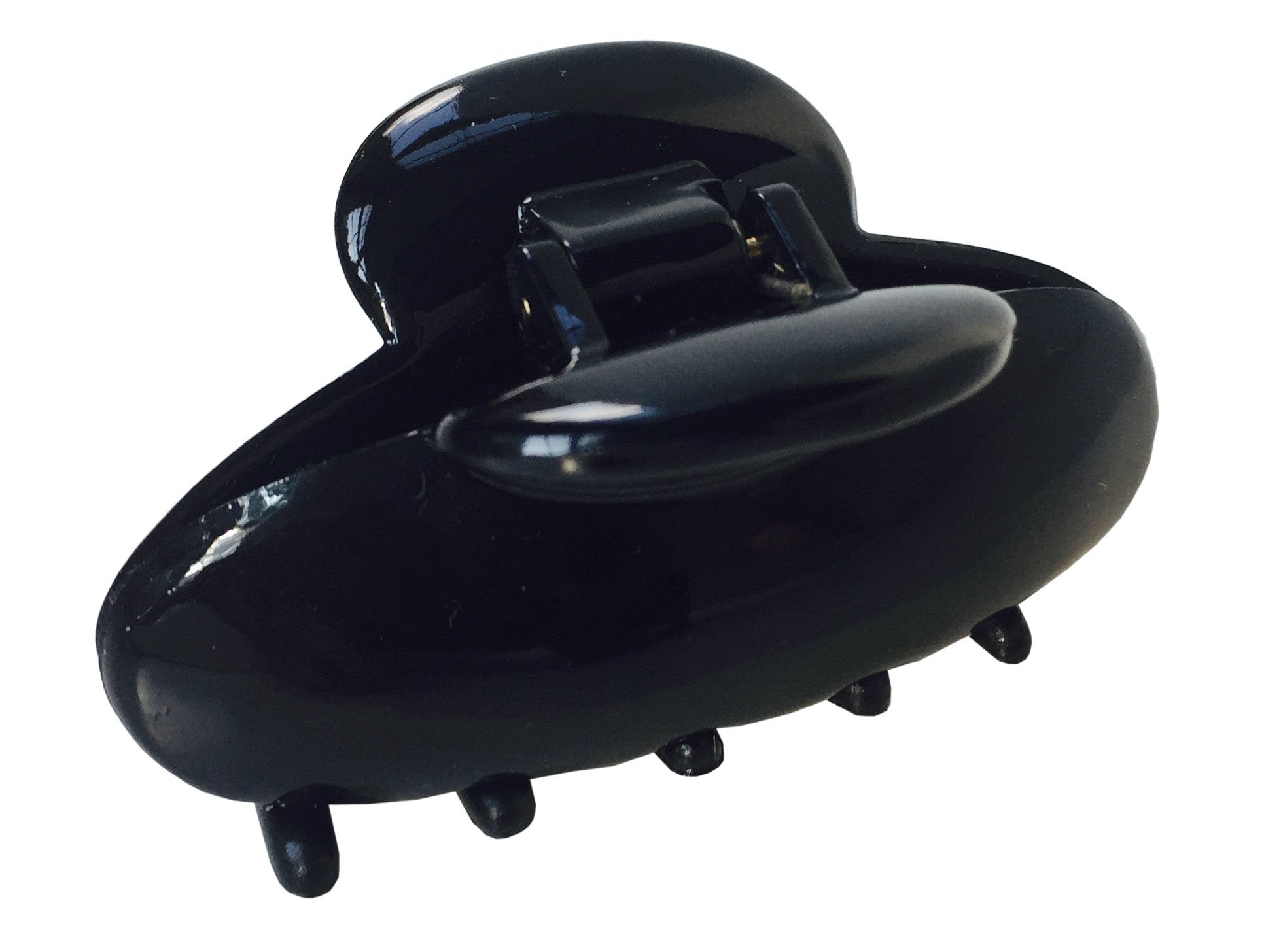 Parcelona French Clamp Black and Shell Small Covered Spring Celluloid Acetate Jaw Hair Claw Clip - 2 Pieces