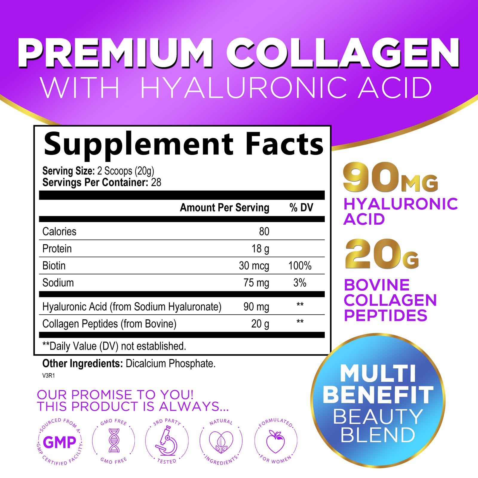Hello Lovely! Collagen Peptides Powder - Unflavored Grass Fed Collagen Powder Type I & III Collagen Supplements with Hyaluronic Acid & Biotin - Hair, Nail, Skin, Bones & Joint Support - 28 Servings