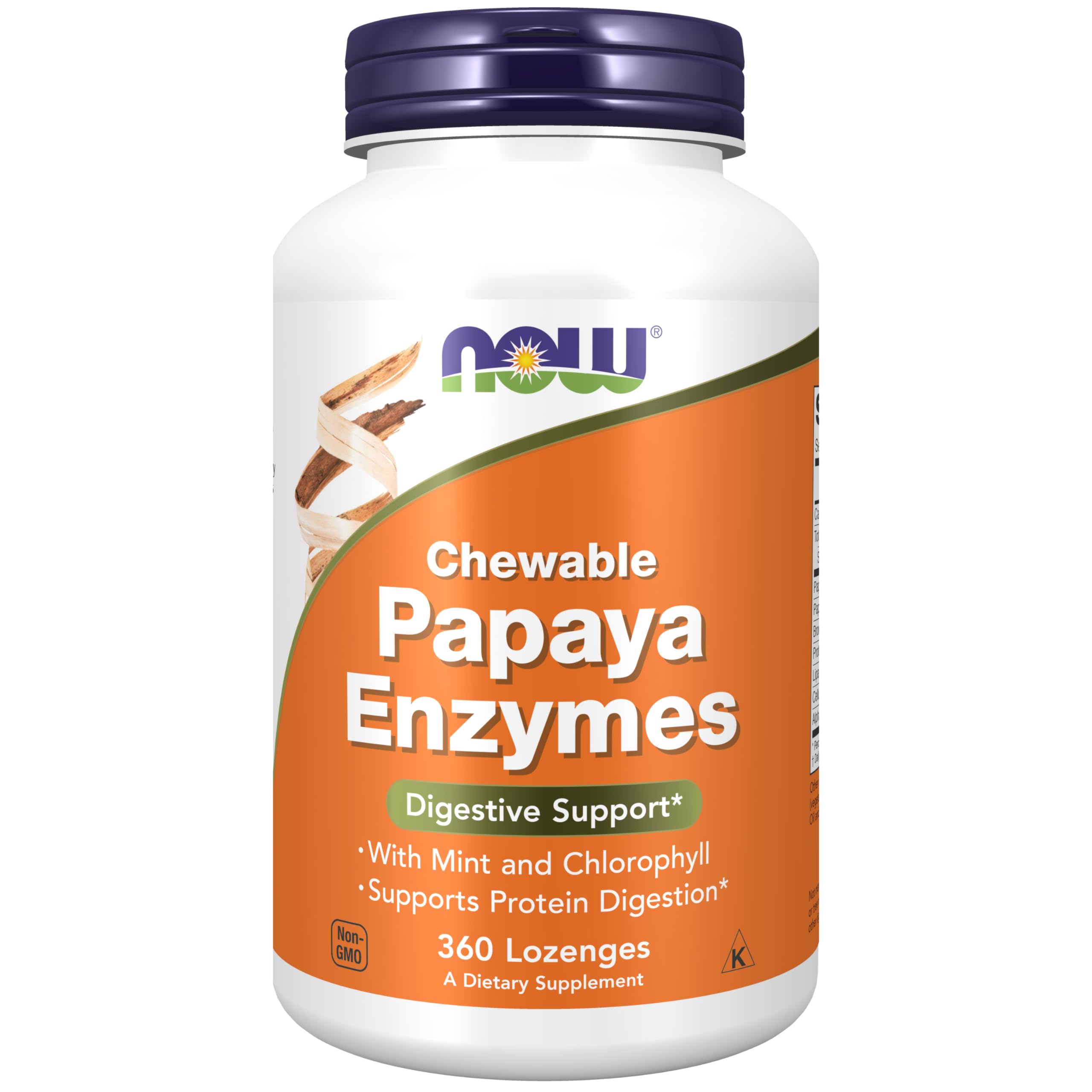 NOW Foods Supplements, Papaya Enzyme with Mint and Chlorophyll, Digestive Support*, 360 Chewable Lozenges