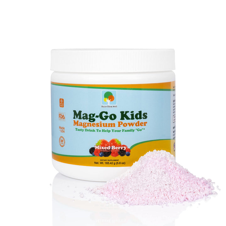 Raise Them Well Mag-Go Kids Magnesium Powder | Constipation Relief (Mixed Berry) | 90 Servings per Tub