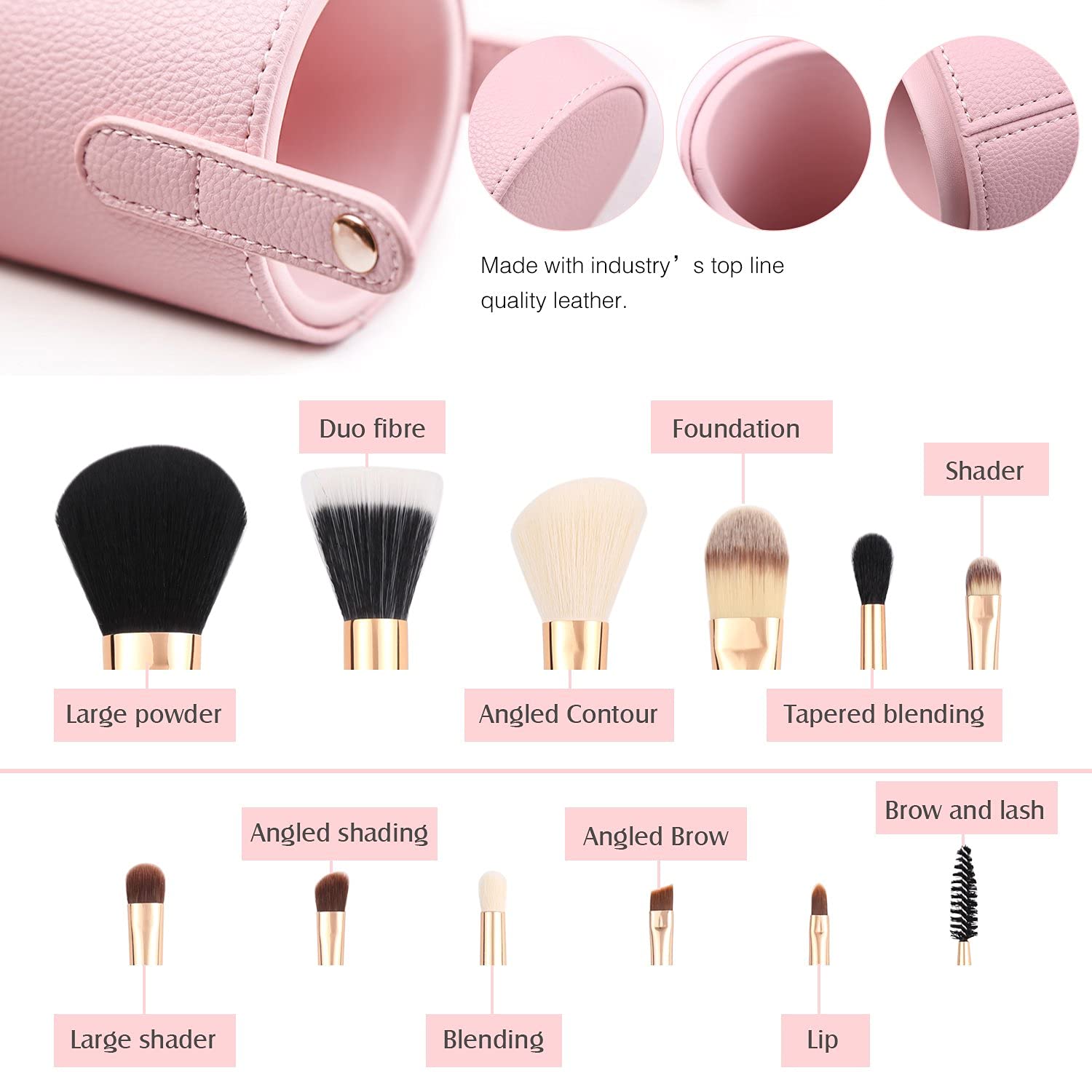 Zoreya Travel Makeup Brush Set 12pcs Pink Makeup Brushes Professional Foundation Powder Contour Blush Eye Cosmetic Brush Sets With Holder For Halloween Makeup