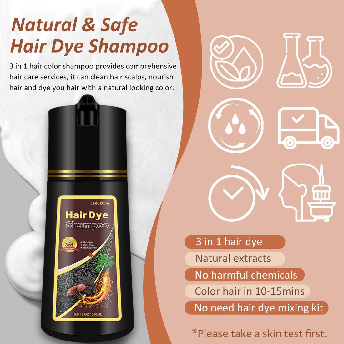Onilyua Blonde Brown Hair Dye Shampoo, 3 in 1 Natural Hair Color Shampoo for Men & Women, Shampoo Para Canas, Long-Lasting Hair Dye Shampoo for 100% Gray Hair Coverage, 500ml