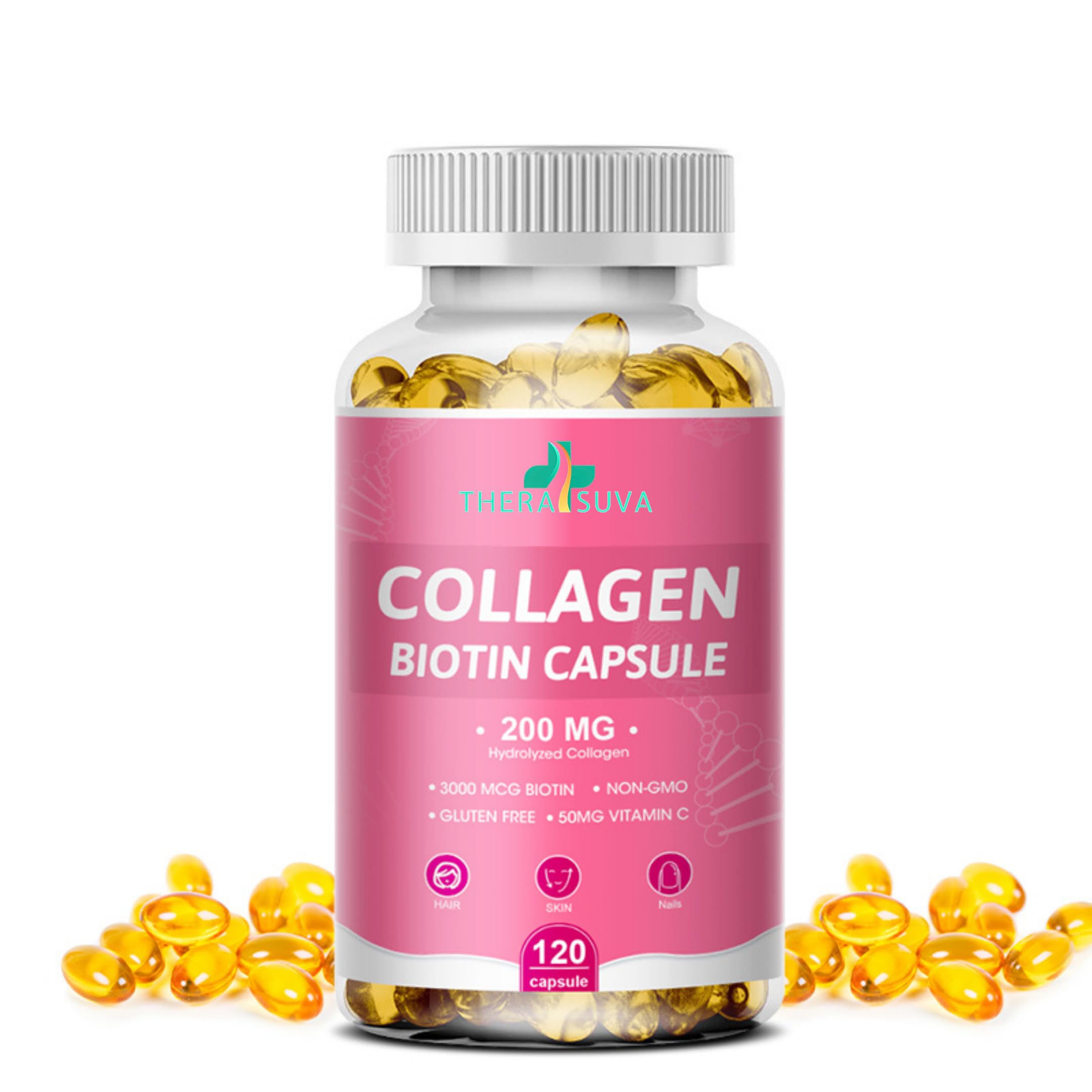 Multi Collagen Complex 200MG + Biotin 3000MCG + Vitamin C 50MG Per Serving! Promotes Healthy Hair, Beautiful Skin, and Nail Support! 120 Capsules, 60 Day Supply