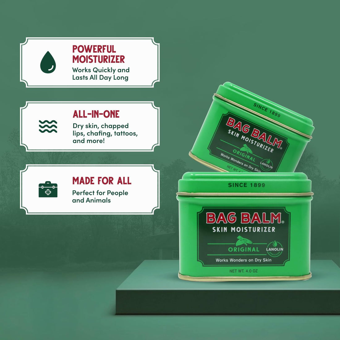 Bag Balm Vermont's Original Skin Moisturizer - Full Body Hydrating Skin Care: Dry Hands, Lips, Face, Feet & More - Unscented, Cruelty & Paraben Free - Day & Night, Men & Women (4oz Tin, Made in USA)