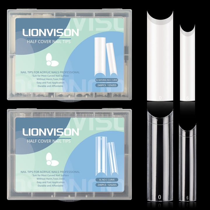 400PCS Extra Long C Curve Nail Tips, 2 Pack Natural and Clear Artificial Acrylic Nail Tips Manicure, 10 Sizes XXL Long Straight Square Shape French Press on False Nail Tips for Nail Art Salon Home DIY