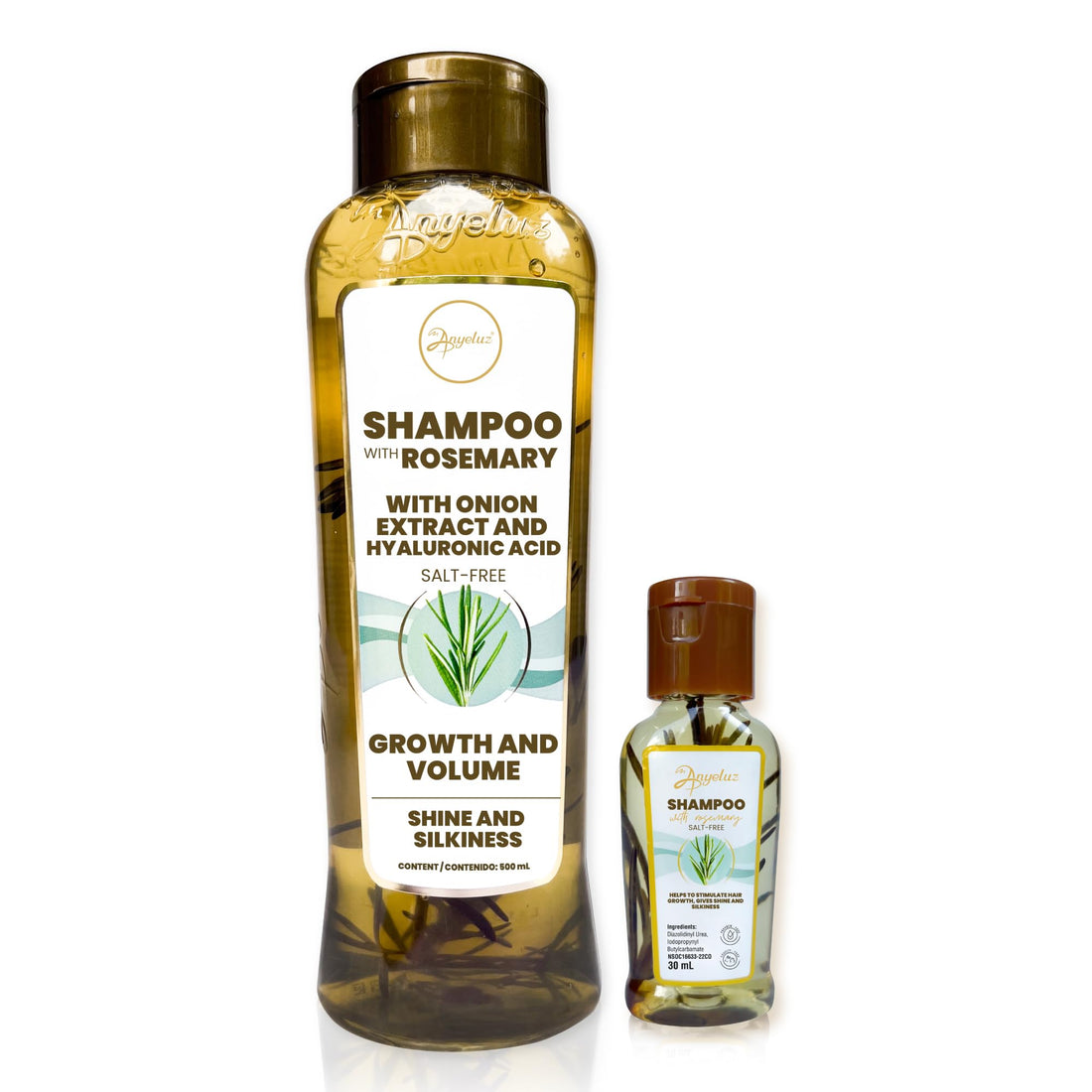 ANYELUZ Kit Duo Rosemary Shampoo + Mini Travel Size, With Onion Extract, Hyaluronic Acid and Rosemary