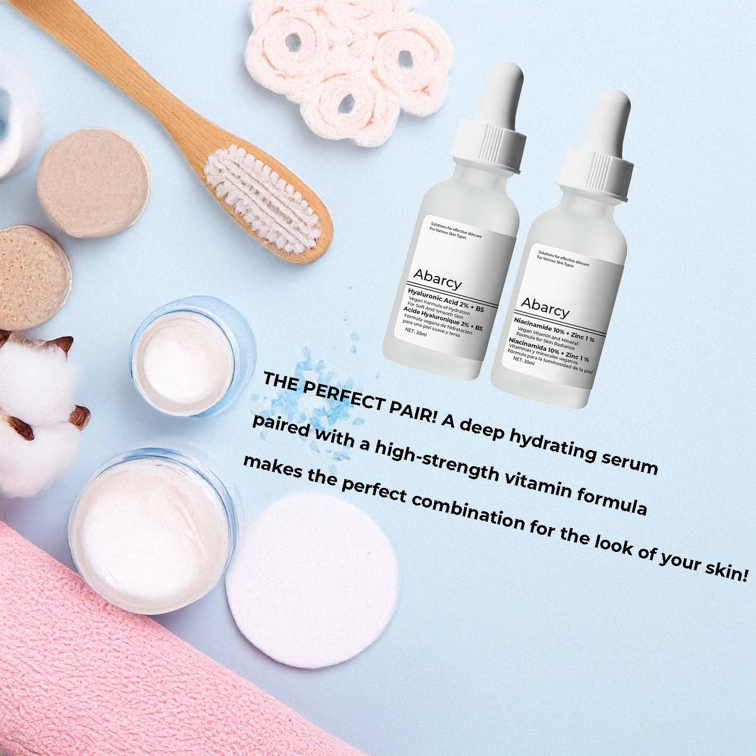 Bundle Face Care Set Facial Treatment: Hyaluronic Acid with 2% + Vitamin B5 and Niacinamide 10% + Zinc 1%, Hydrating Face Serum for Women Radient And Smooth Skin, Anti-Aging
