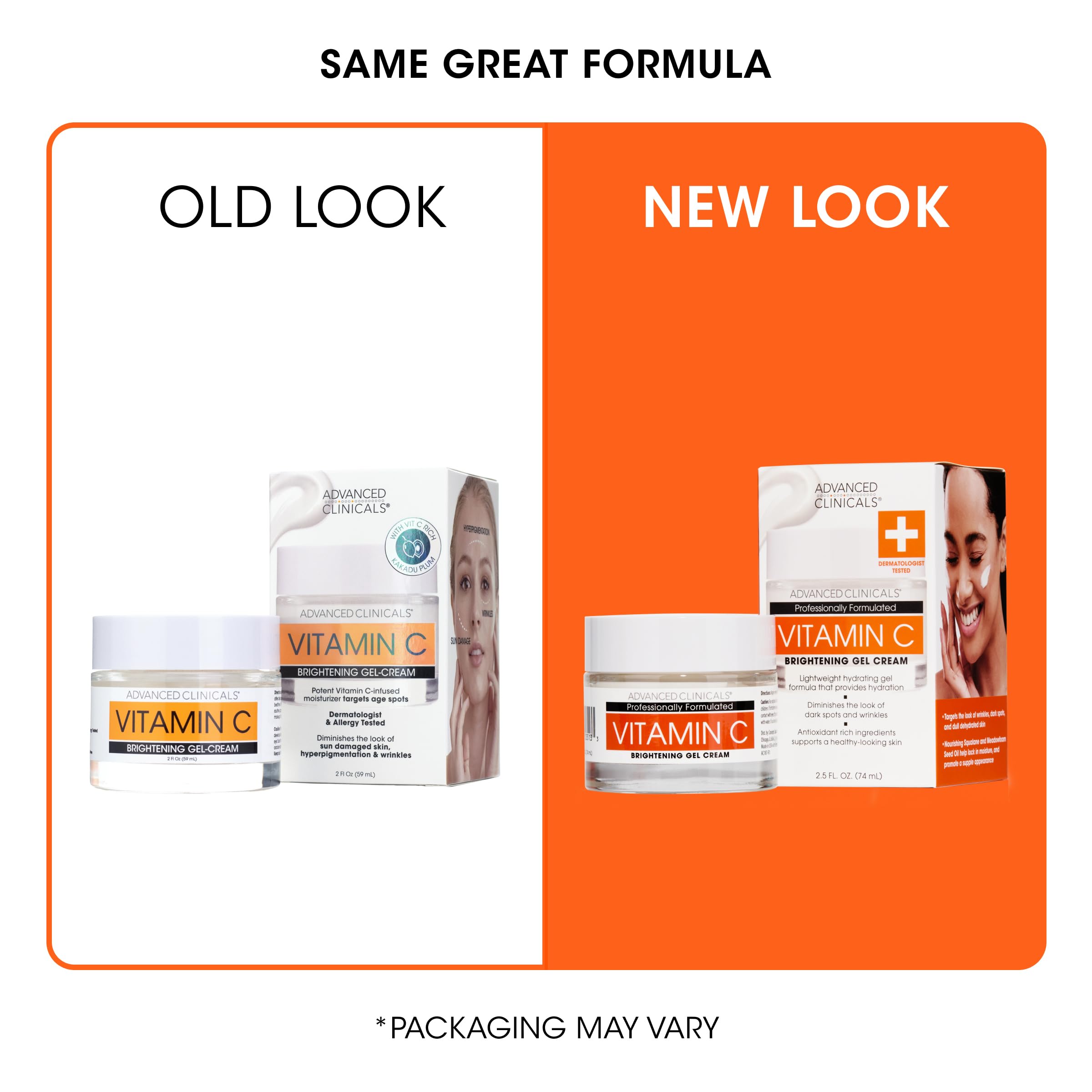 Advanced Clinicals Vitamin C Face Cream Moisturizer Skin Care Facial Lotion, Potent Vitamin C Gel Cream For Face Targets Dry Skin, Age Spots, Wrinkles, Hyperpigmentation, & Sun Damaged Skin, 2.5 Fl Oz