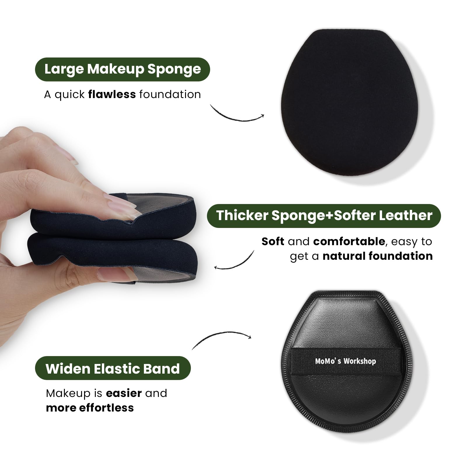Momo's Workshop Air Makeup Sponge Puff, Large Foundation Sponge Puff Quick & Flawless Makeup, Face Sponge for Under Eyes & Facial Details 1P