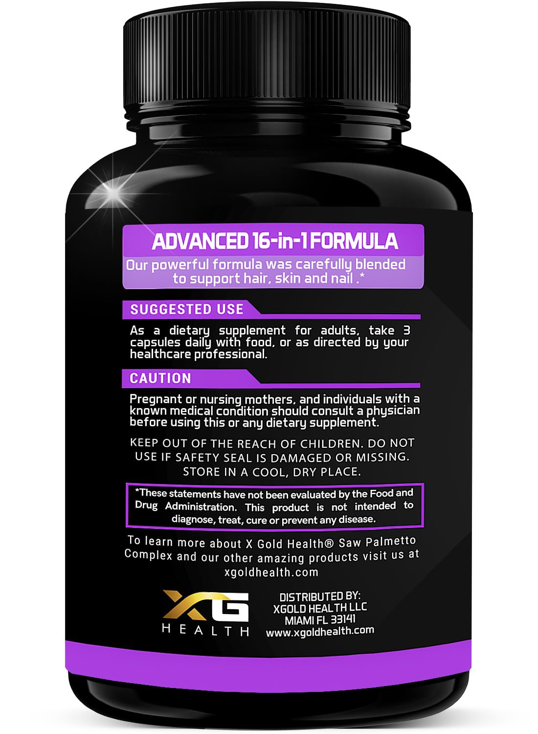 HSN100 - Collagen, Saw Palmetto, Biotin, Keratin & Hyaluronic Acid - 16-in-1 Beauty Supplement with Vitamin C & E, Collagen Complex & Keratin Blend - Hair, Skin & Nail Growth - 90 Capsules