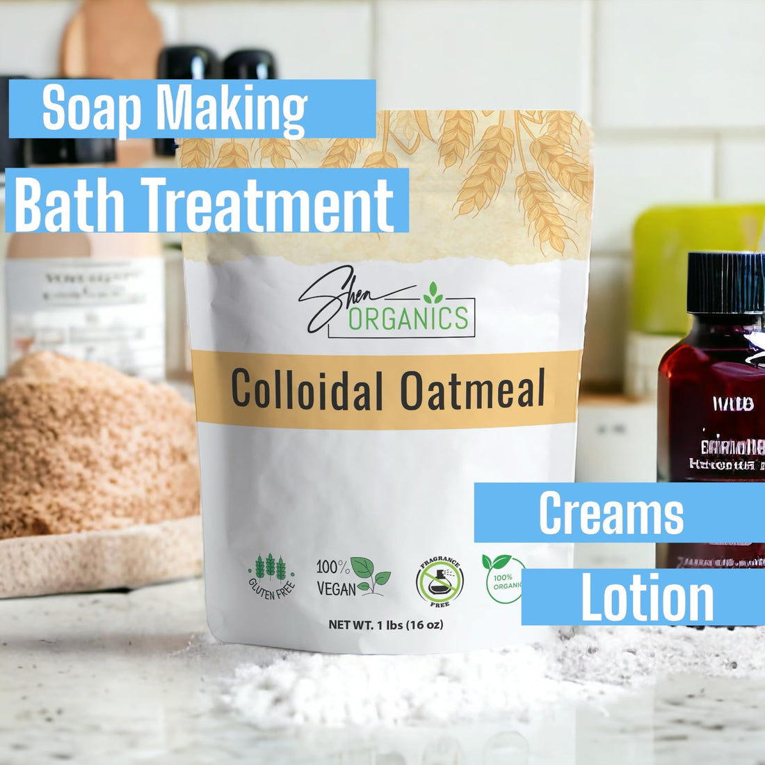 Shea Organics Organic Colloidal Oatmeal – 16 OZ | Soothing Bath & Skin Care Powder | Helps Soothe Itchy, Dry Skin | Safe for Babies & Adults | Great for Soap Making