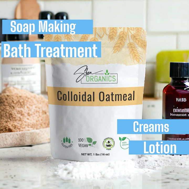 Shea Organics Organic Colloidal Oatmeal – 16 OZ | Soothing Bath & Skin Care Powder | Helps Soothe Itchy, Dry Skin | Safe for Babies & Adults | Great for Soap Making