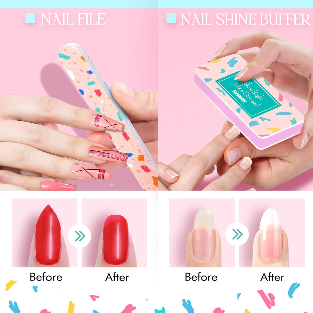 SALVMARY Nail File and Buffer Set - Gifts for Women - Ultimate Shine Nail Buffing Block Shiner Polisher with Professional 100/180 Grit Nail Files Emery Boards Manicure Tools for Natural Acrylic Nails