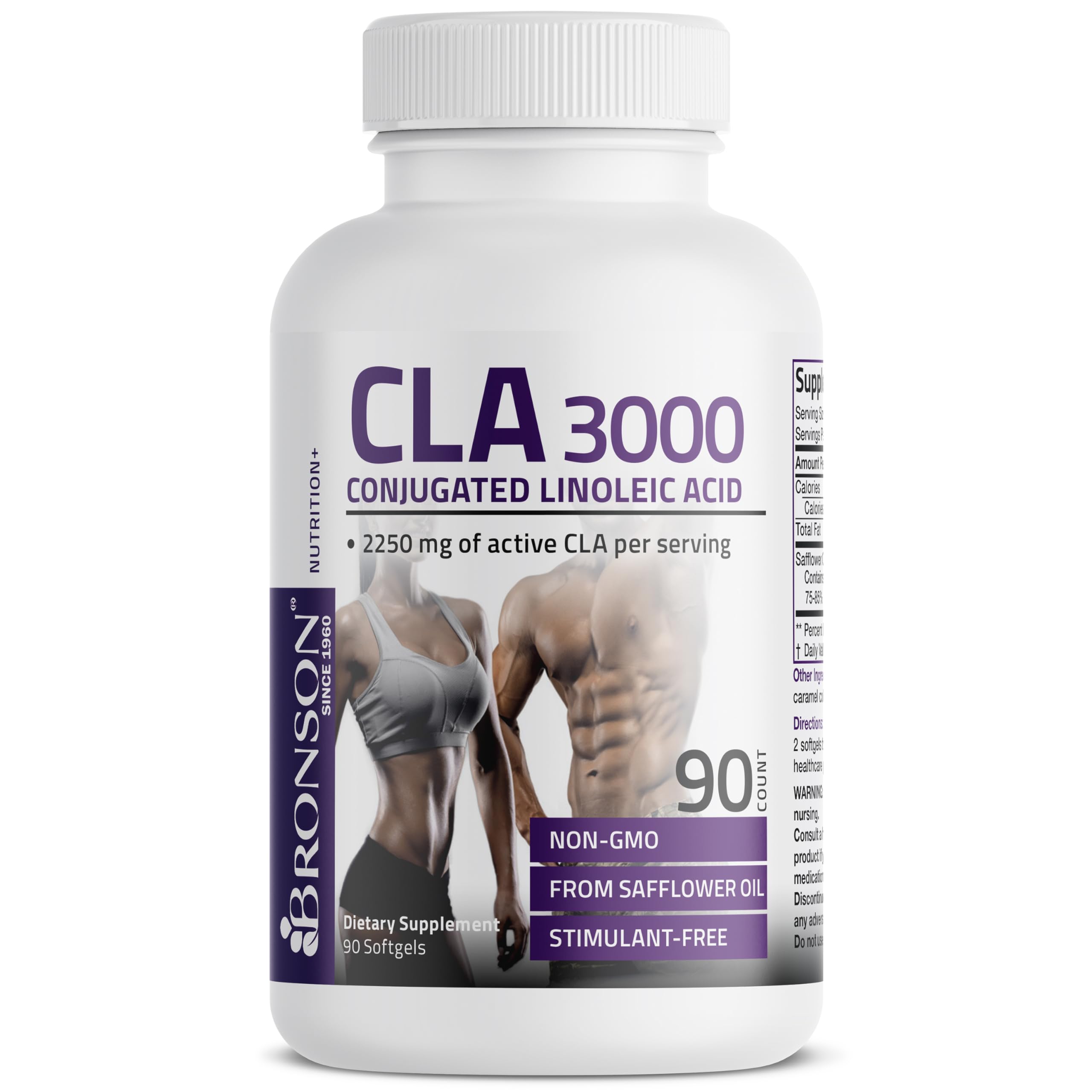 Bronson CLA 3000 Extra High Potency Supports Healthy Weight Management Lean Muscle Mass Non-Stimulating Conjugated Linoleic Acid, 90 Softgels
