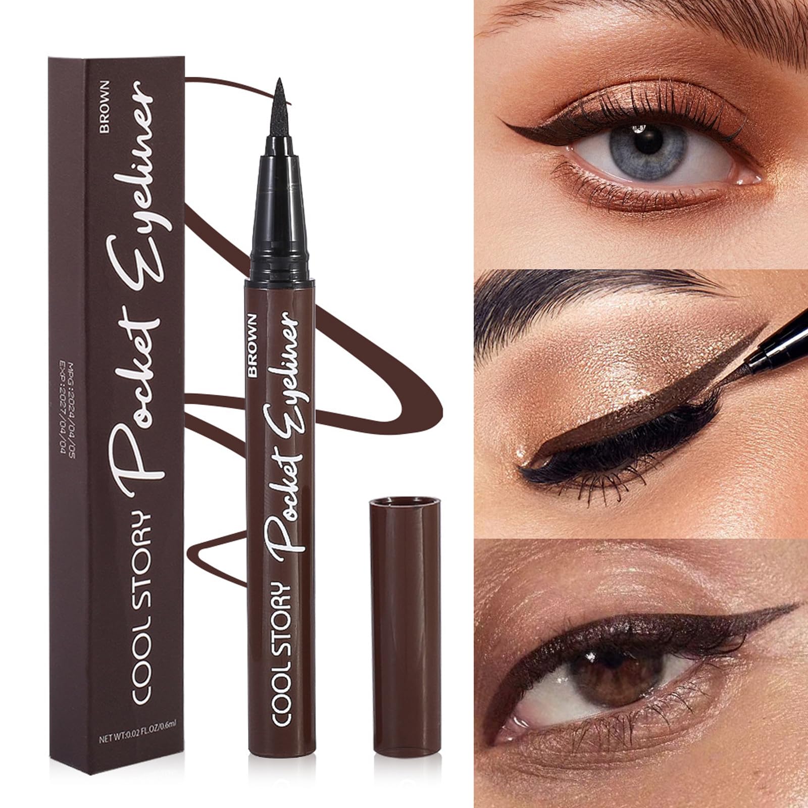 COOL STORY 3 Color Waterproof Liquid Eye Liner, Stay All Day Makeup with Fine Brush Tip Lasting Satin Finish, Smudge-Proof & Transfer-Resistant Black Brown Blue