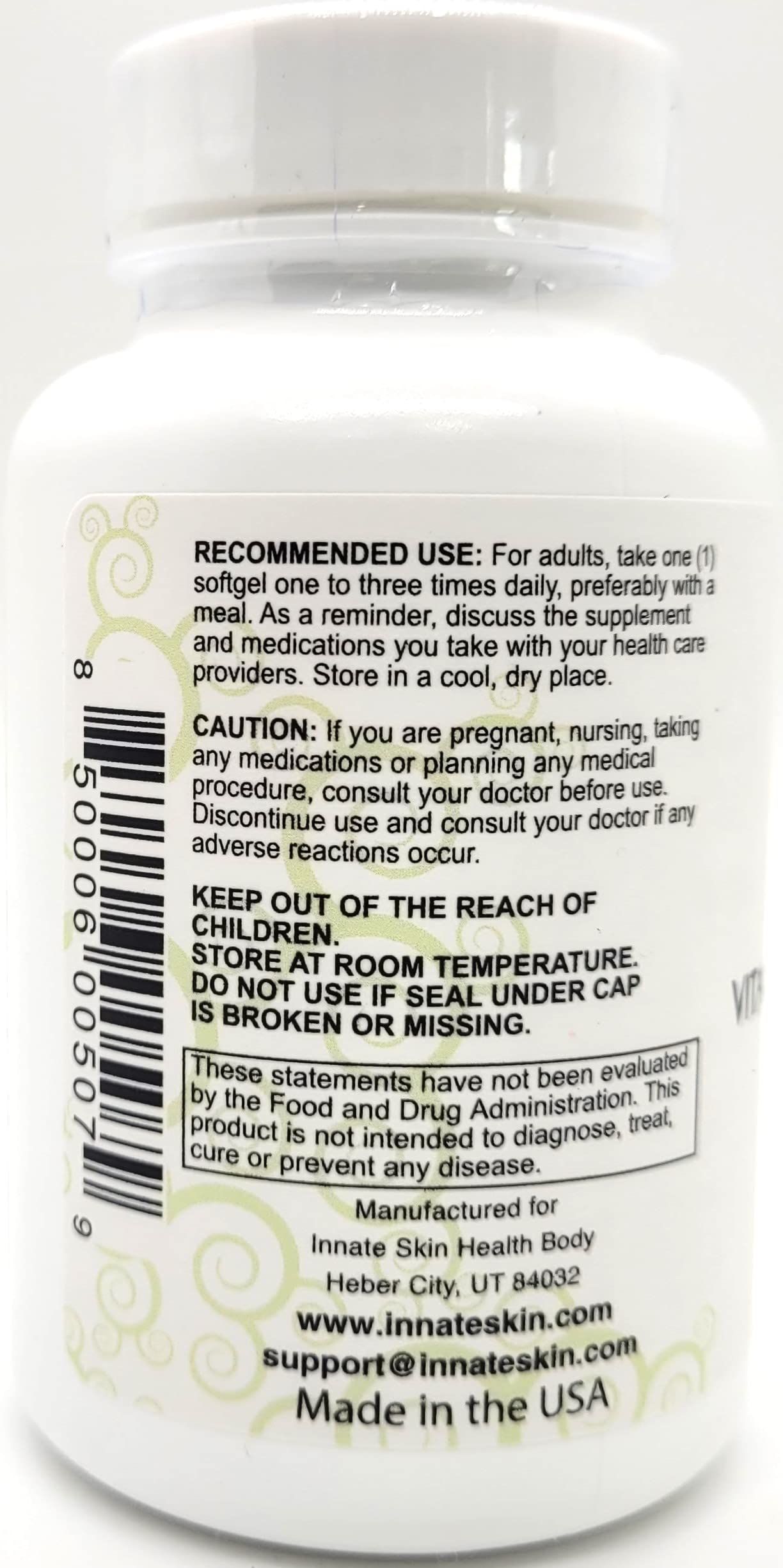 Clear Skin Acne Vitamin Gel Capsules with Evening Primrose Oil, Vitamin A, D (D3) and E 60 Caps All Natural Complex Skin Nutrition multivitamin Supplement by Innate Skin