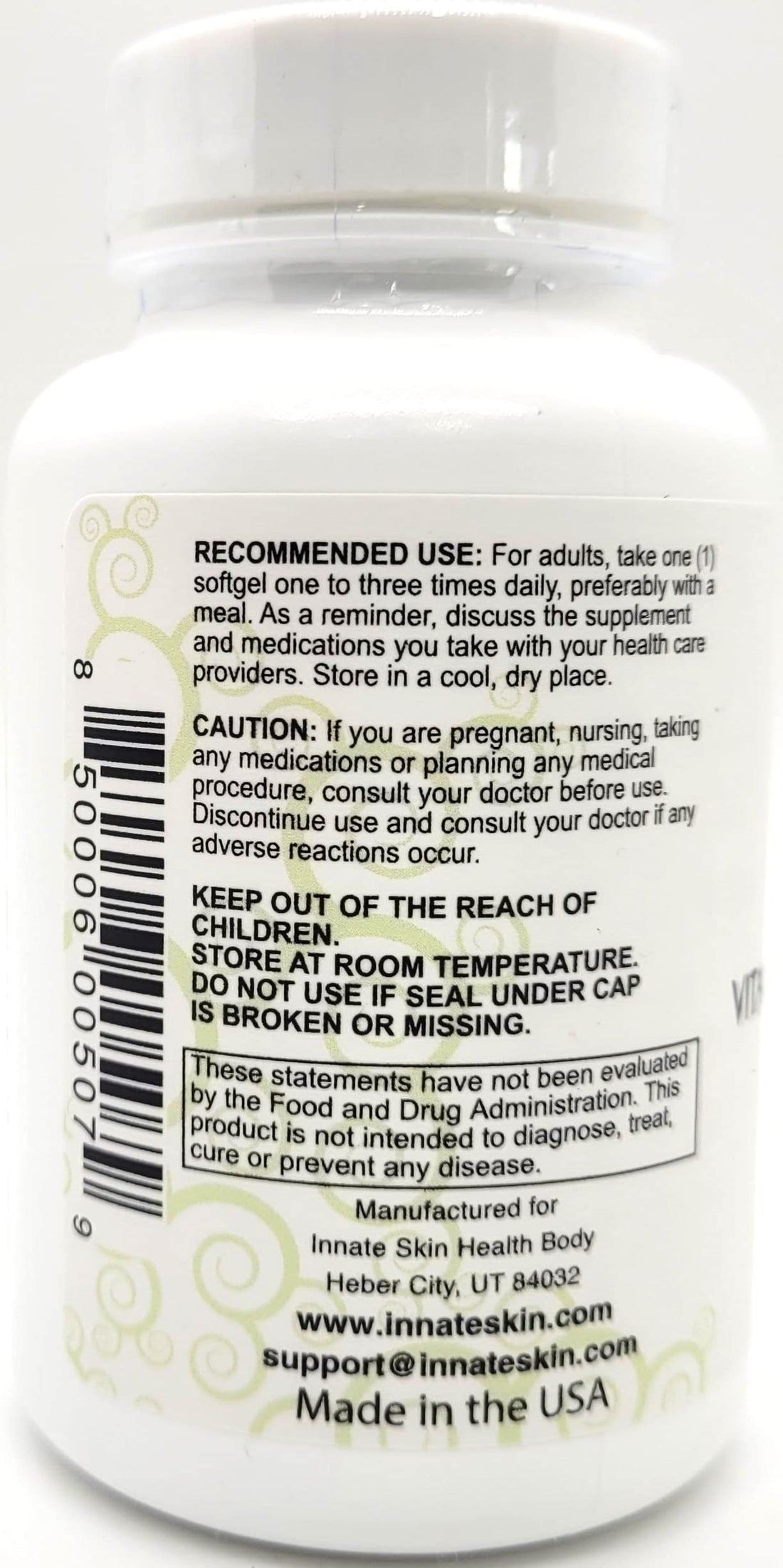 Clear Skin Acne Vitamin Gel Capsules with Evening Primrose Oil, Vitamin A, D (D3) and E 60 Caps All Natural Complex Skin Nutrition multivitamin Supplement by Innate Skin