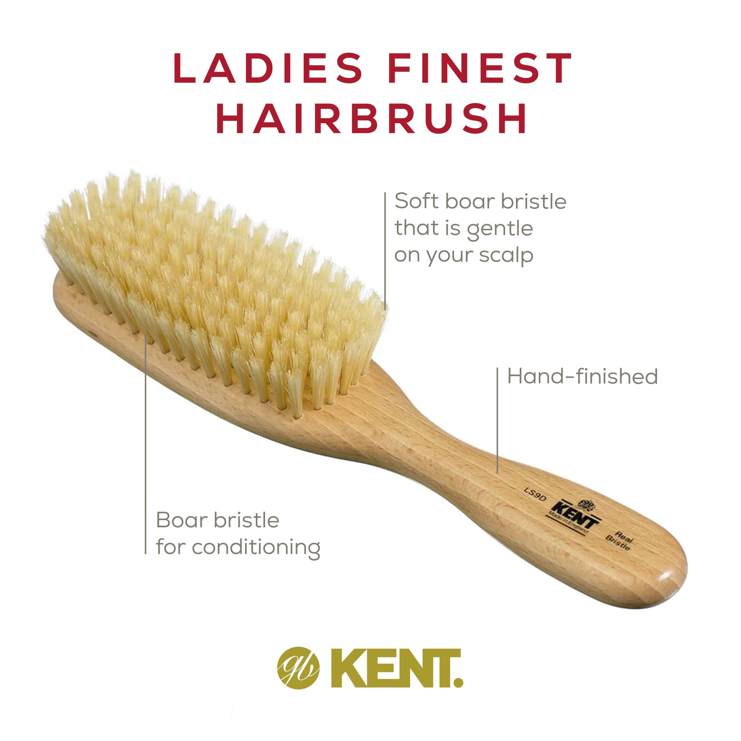 Kent LS9D Narrow Satin Wood Pure Soft White Bristle Grooming Premium Brush