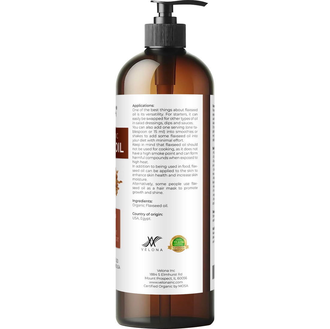 velona USDA Certified Organic Flaxseed Oil - 16 fl oz | 100% Pure and Natural Carrier Oil | Unrefined, Cold Pressed | Hair Growth, Body, Face & Skin Care | Use Today - Enjoy Results