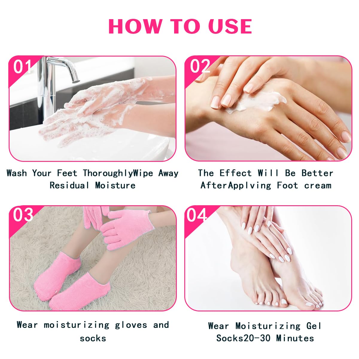 Moisturizing Glove and Sock, Gel Spa Moisturizing Therapy Sock & Glove, Soften Repairing Dry Cracked, Hands Feet Skin Care, Effective in Repair Dry and Chapped Hands and Feet Skin Care(4 PCS Pink)