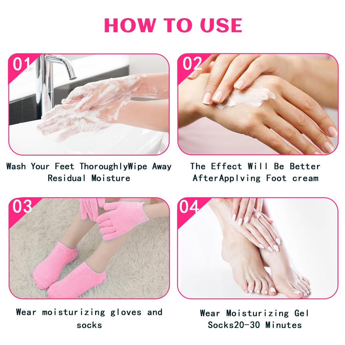 Moisturizing Glove and Sock, Gel Spa Moisturizing Therapy Sock & Glove, Soften Repairing Dry Cracked, Hands Feet Skin Care, Effective in Repair Dry and Chapped Hands and Feet Skin Care(4 PCS Pink)