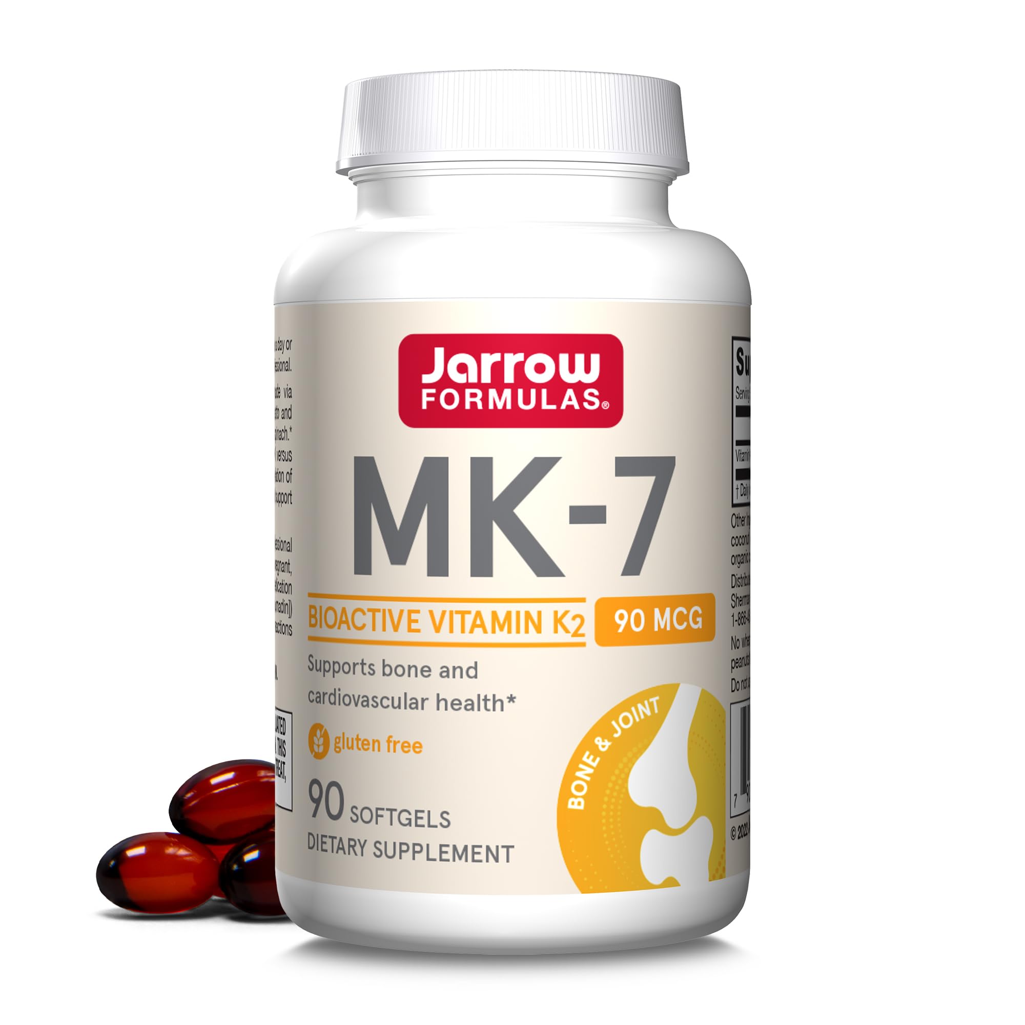 Jarrow Formulas MK-7 90 mcg - Bioactive Form of Vitamin K2-90 Servings (Softgels) - for Bone & Cardiovascular Health - Vitamin K2 MK-7 Dietary Supplement - K2 Vitamin Supplement MK-7 - Gluten Free