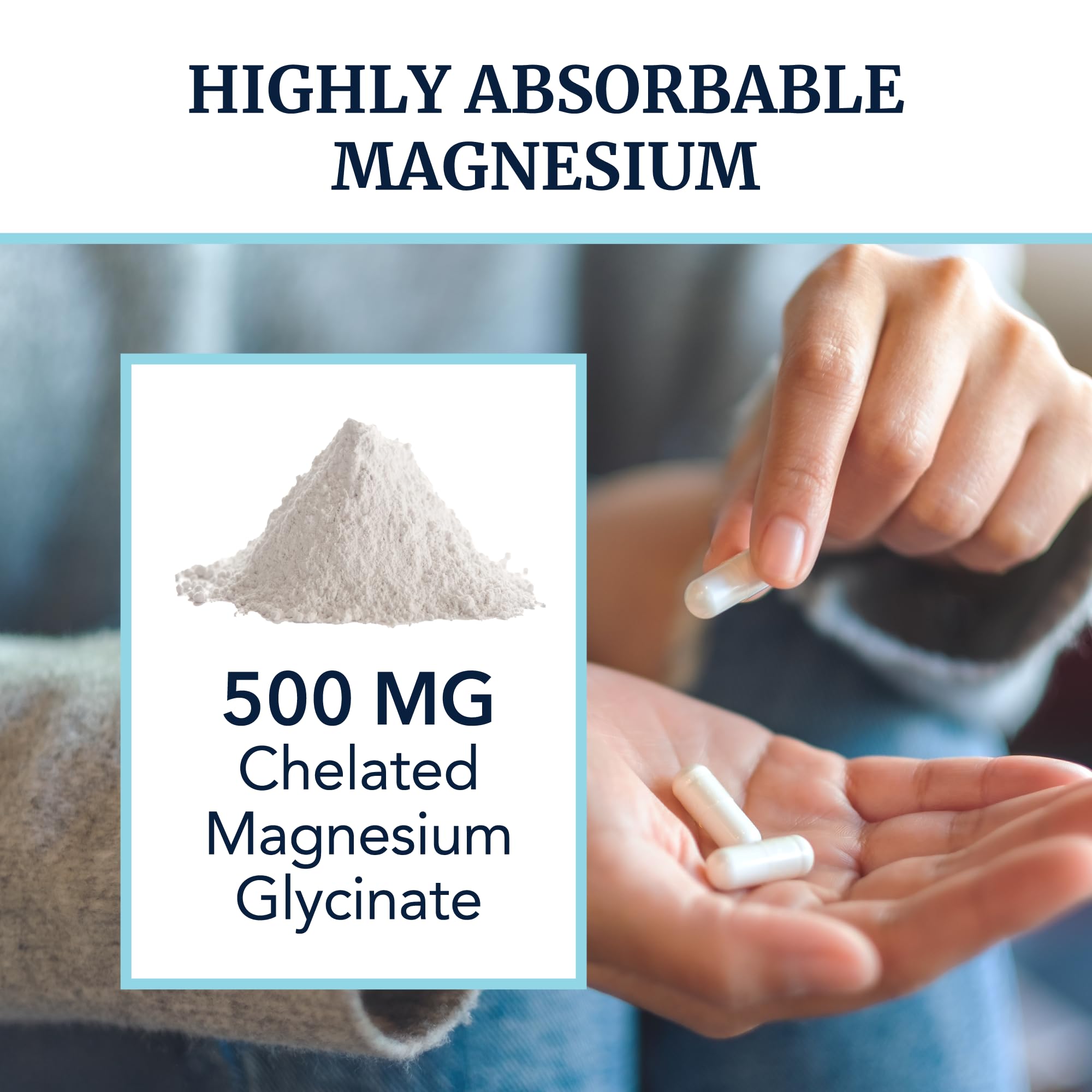 Magnesium Glycinate 500mg | Chelated for High Absorption | Muscle Relaxation, Bones, Heart, Nerve, Sleep & Calm Support for Women & Men | Magnesium Chelate Supplement & Bisglycinate Complex | 120ct