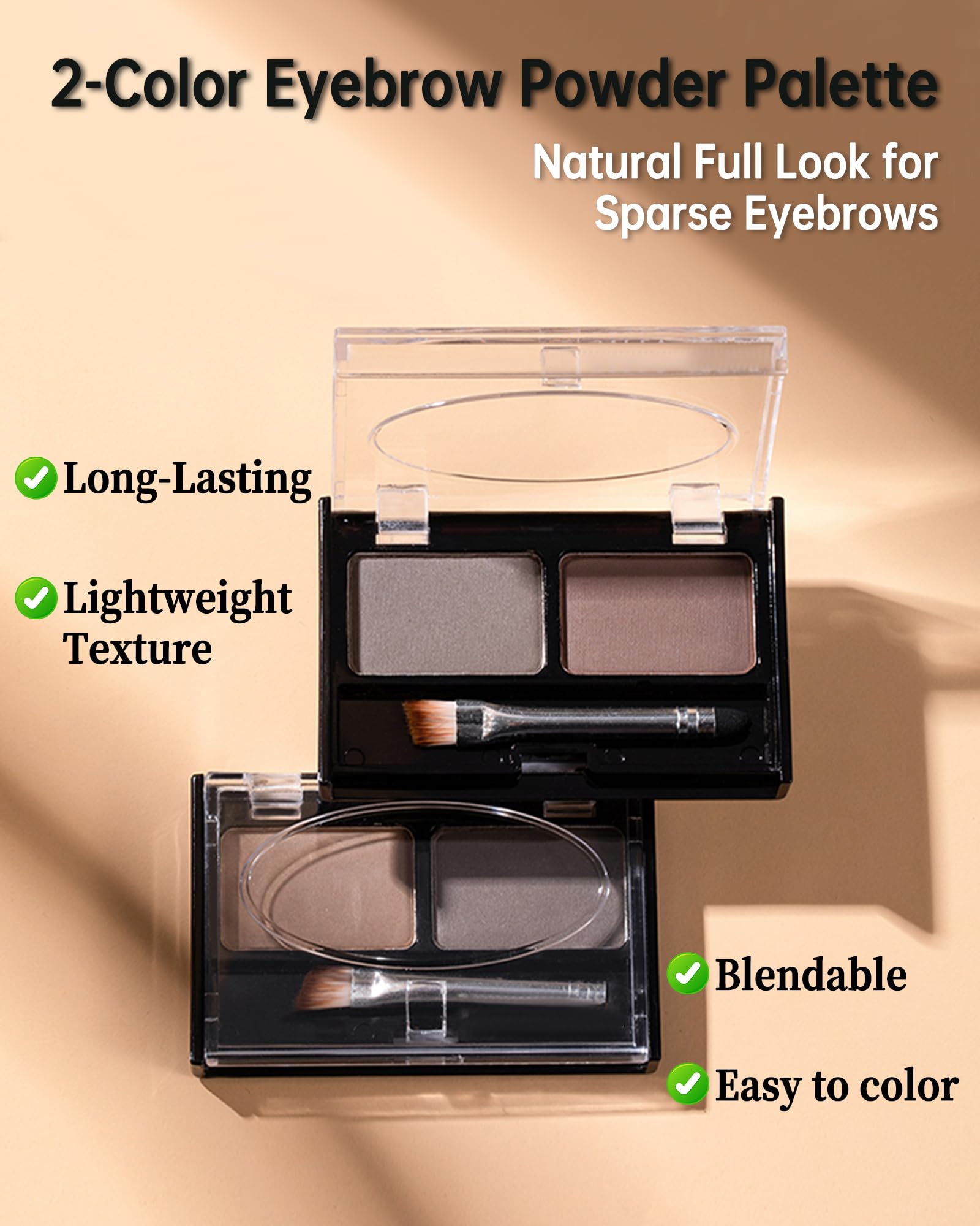 Eyebrow Powder Makeup Kit - Medium/Dark Brown, 2 Color Eye Brow Powder Palette Waterproof Long-Lasting Brow Filler, Lightweight, Easy Blend, Natural Full Look with Brush, maquillaje para cejas-03