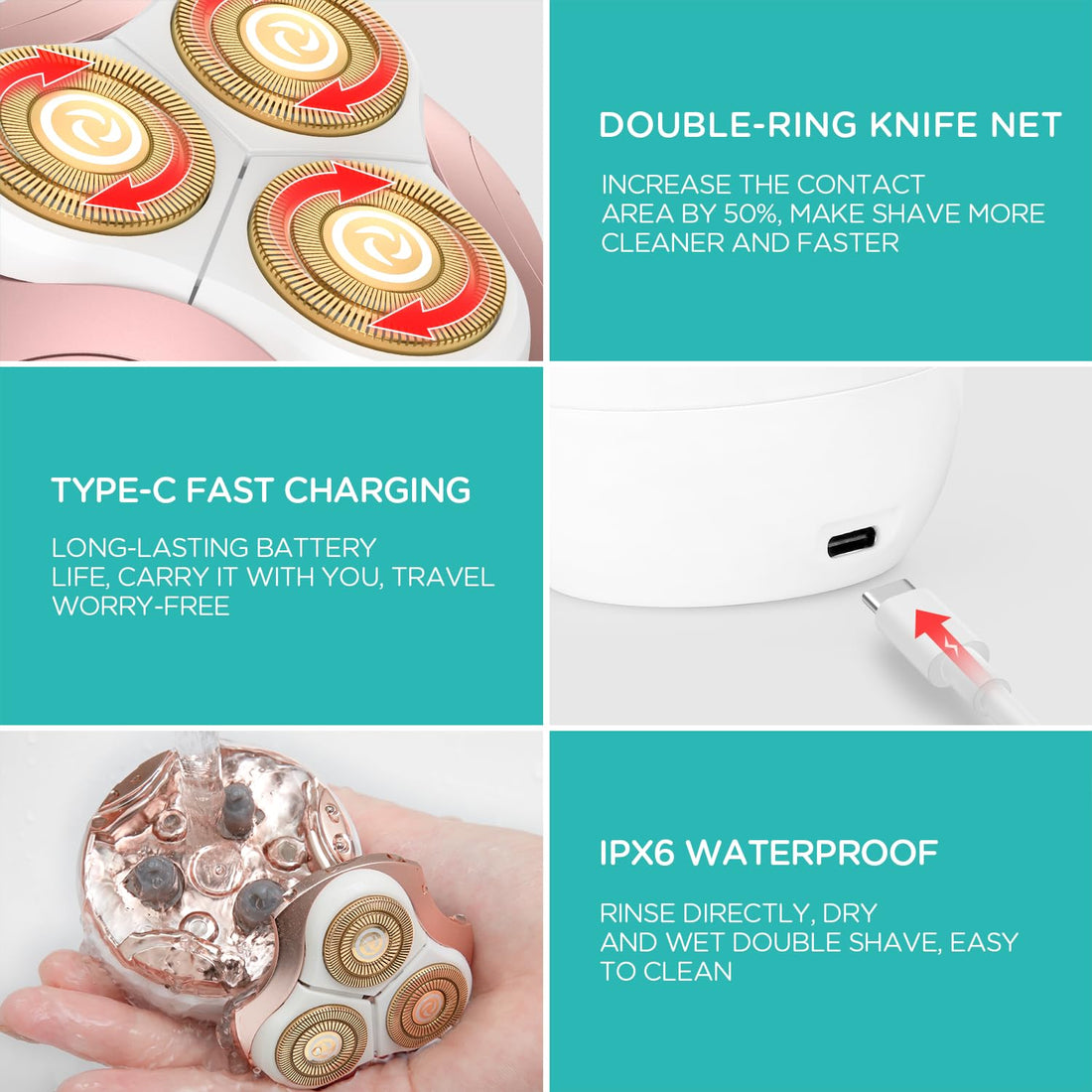 VOGOE ES300 Women's Electric Shaver Epilator for Women Face Legs Armpits Bikini Zone Wireless Wet and Dry Shaver Electric Shaver Waterproof