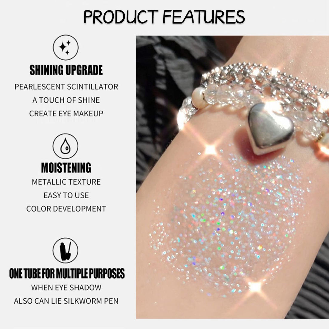 Erinde Liquid Glitter Eyeshadow Eyeliner, Korean Makeup Tear Drop, Shimmer Metallic, Lightweight Waterproof Long Wearing, Loose Glue for Crystals Eye Christmas Makeup, Colorful Sequins