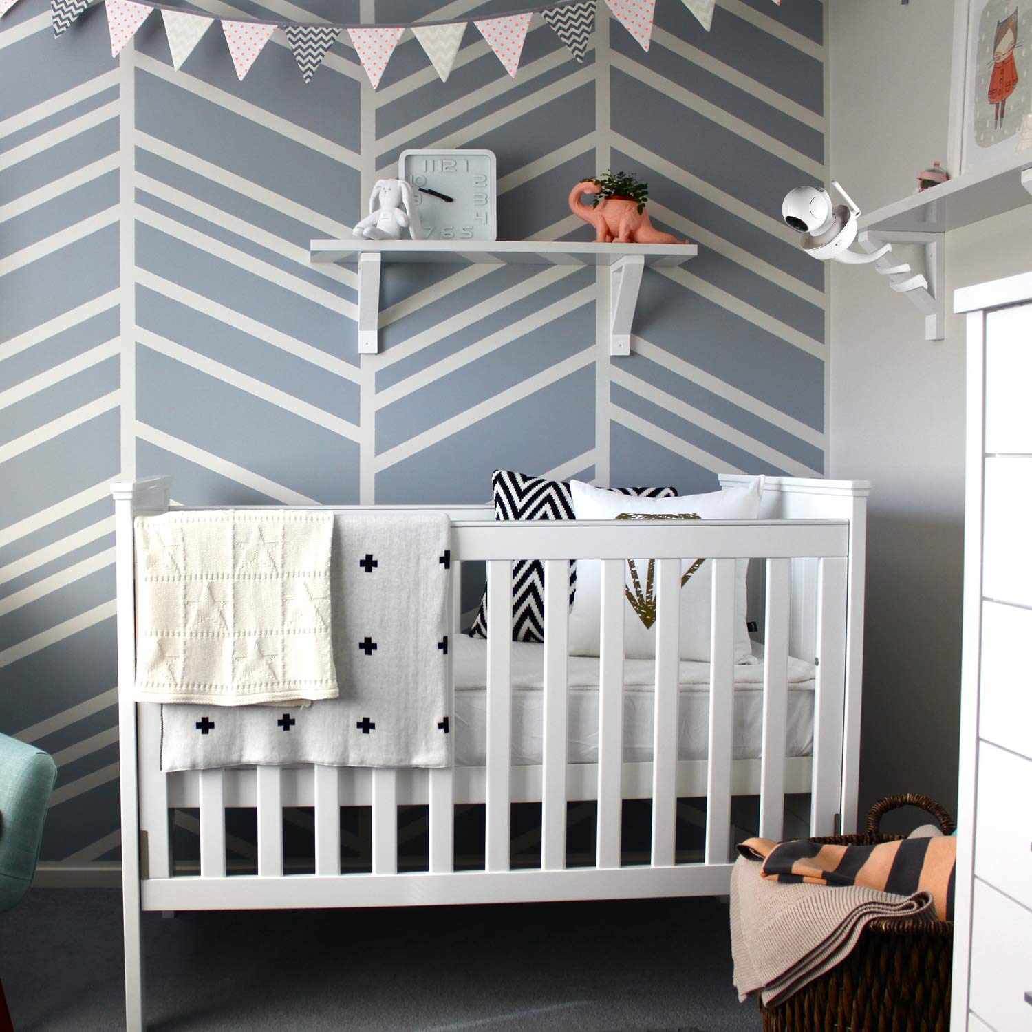 iTODOS Baby Monitor Mount Compatible with Arlo,Owlet,Goodbaby,Hellobaby,ANMEATE,Vtech,Motorola Baby Monitor and Most Universal Monitors Camera,Versatile Twist Mount Without Tools or Wall Damage-White