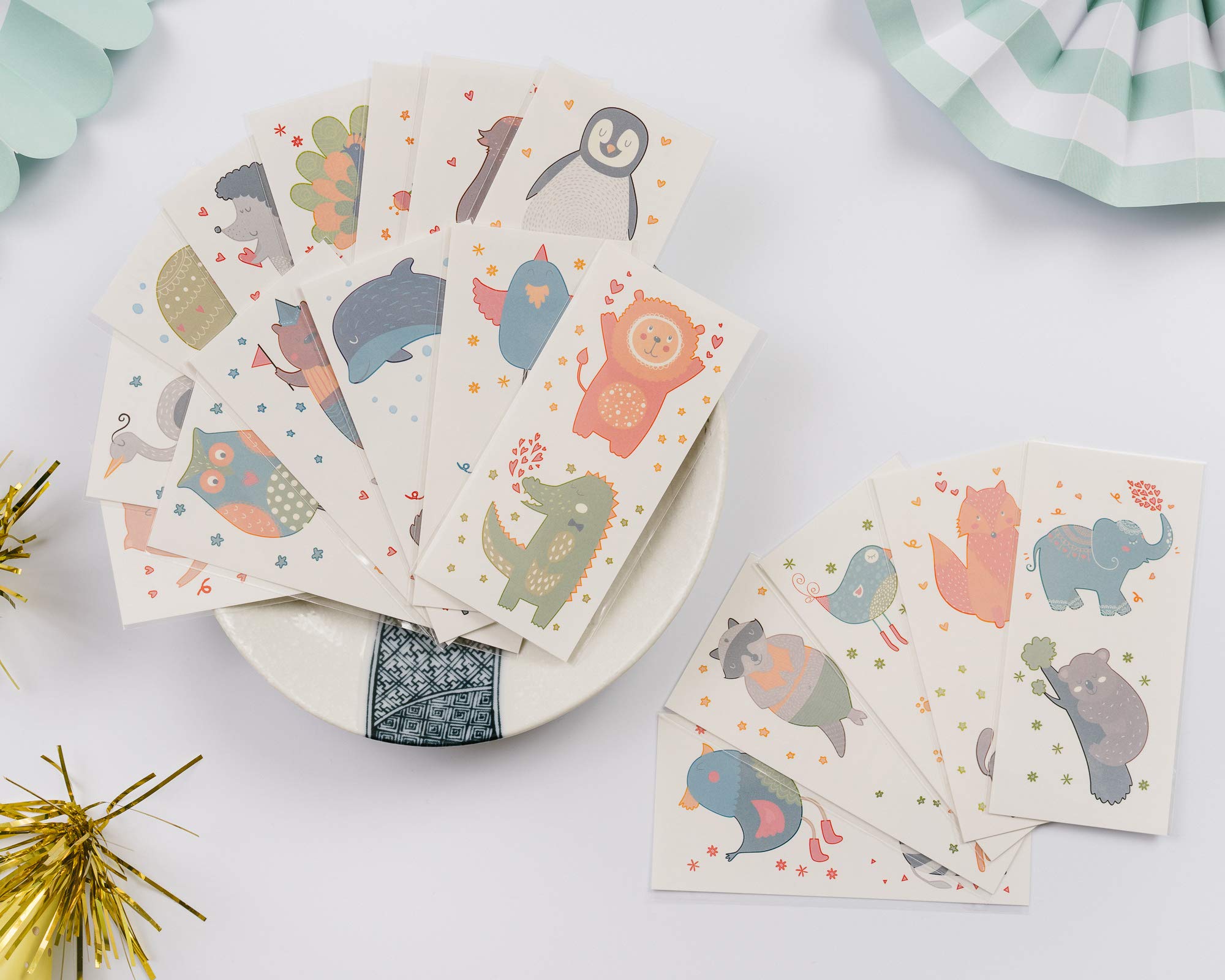 PapaKit Cute Zoo Animals 36 Temporary Fake Tattoo Set, 18 Individually Wrapped Sheets | Kids Girls & Boys Birthday Party Favor Gift Supply, Non-Toxic Food Grade Ingredients Safe Removable