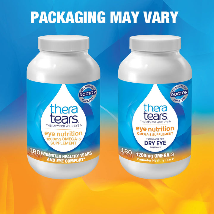 TheraTears 1200mg Omega 3 Supplement for Eye Nutrition, Organic Flaxseed Triglyceride Fish Oil and Vitamin E, 180 Count