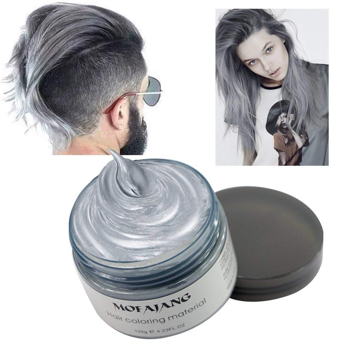 MOFAJANG Unisex Hair Wax Color Dye Styling Cream Mud, Natural Hairstyle Pomade, Washable Temporary,Party Cosplay (Ash Matte Grey)