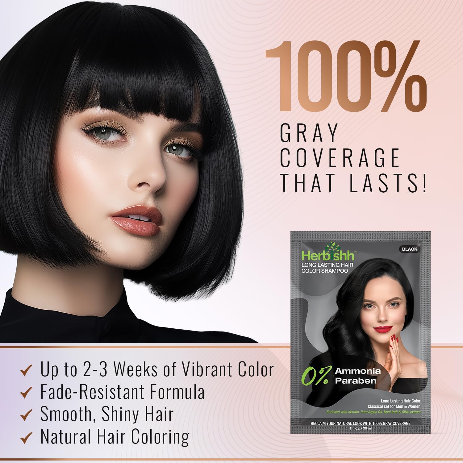 Herbishh Travel Pack Hair Dye Color Shampoo in Sachet + 1pc Argan Hair Mask Sachet (Black, 1 sachet)