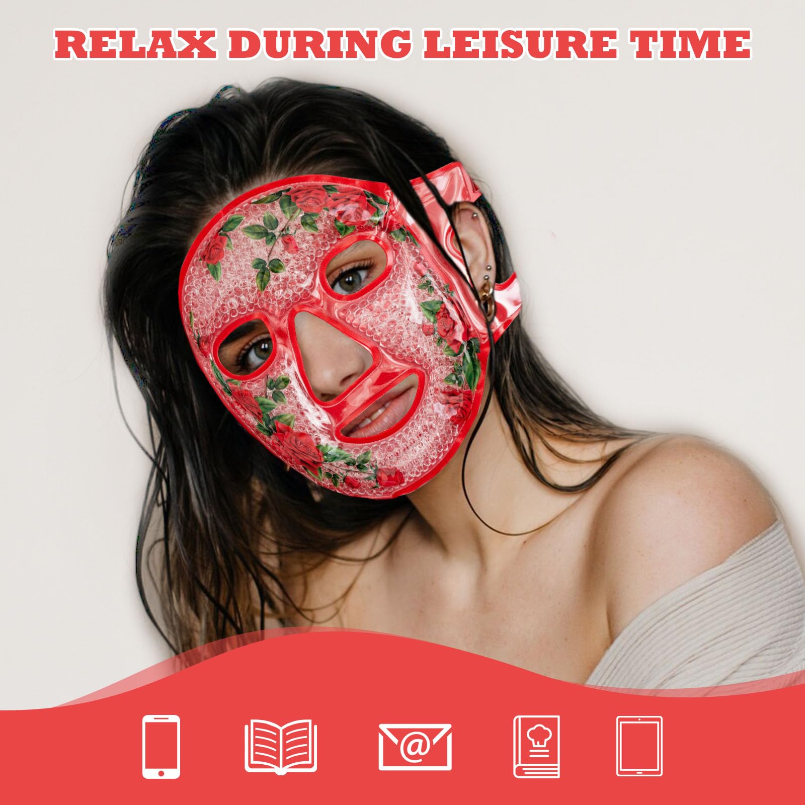 LEOSTEP Cooling Face Mask lce Face Mask Gel Beads Hot Cold Compress Pack Frozen Face Masks for Sleeping,Pressure,Puffiness,Headaches